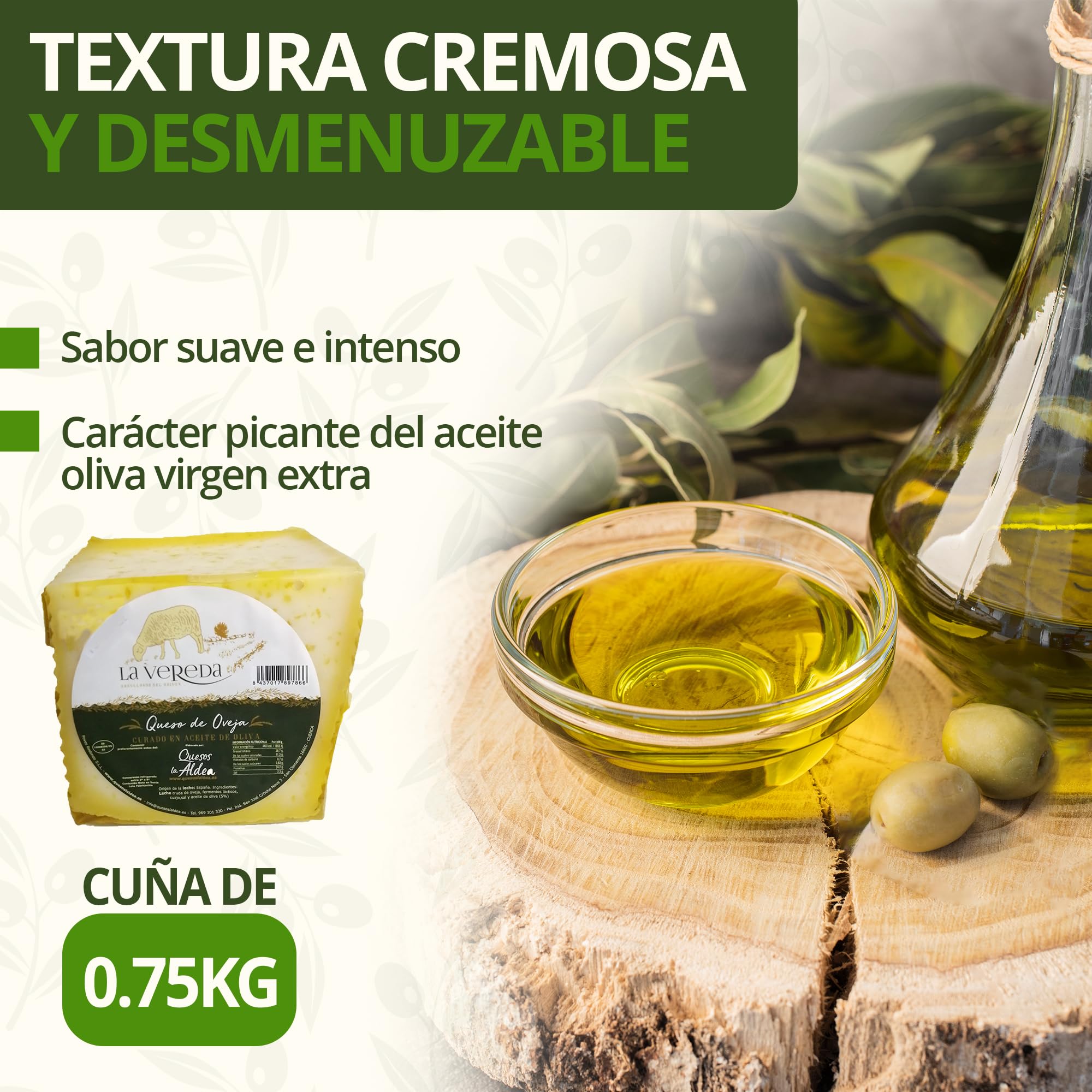 Fromages LA ALDEA | Fromage artisanal de brebis affiné à l'huile d'olive 0,75 kg | Panier gourmand, Coffret cadeau, Assortiment de fromages gourmands
