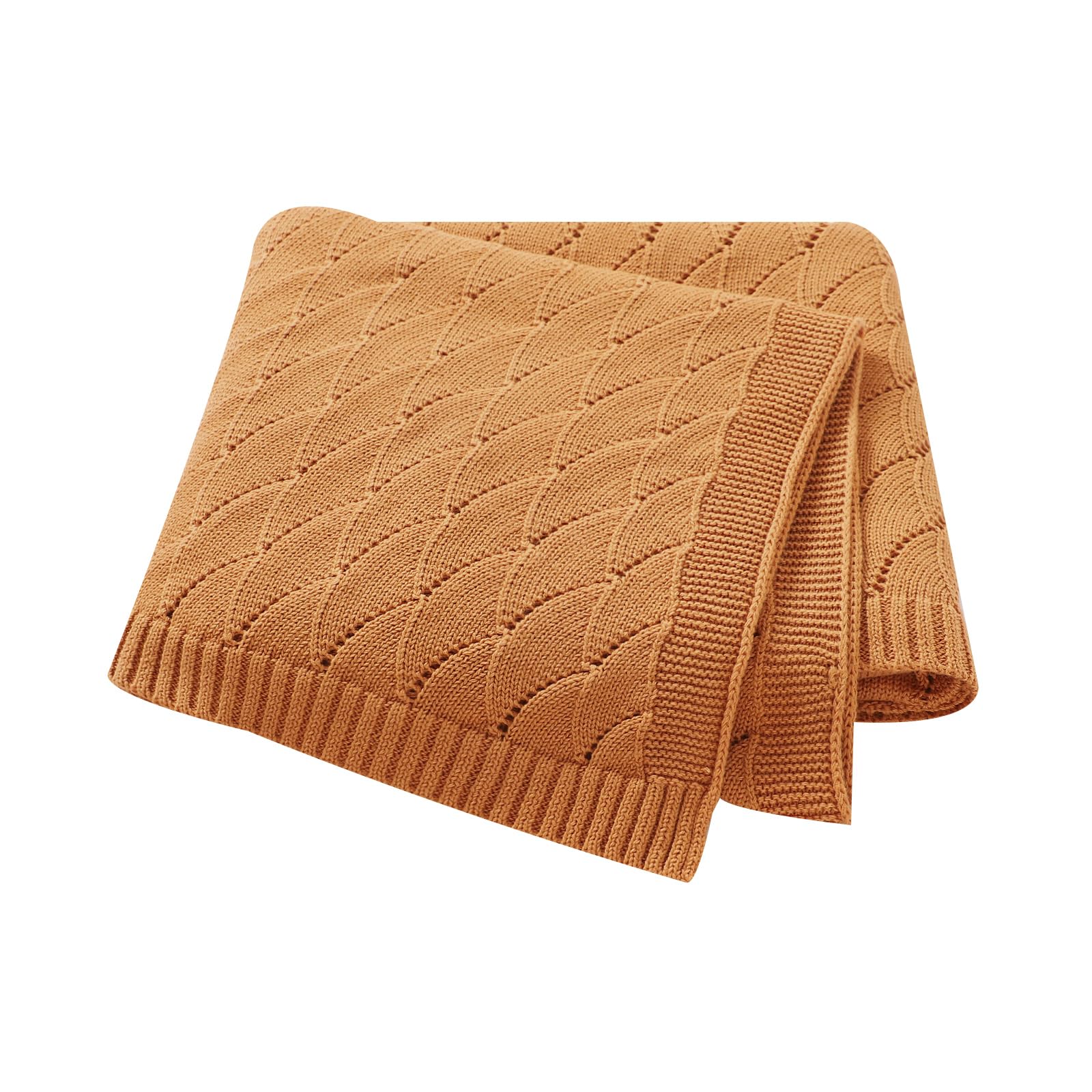 mimixiong Cotton Knit Baby Blanket Soft Crochet Cellular Blanket Baby Gifts for Newborn Boys Girls,100 x 80 cm (Coffee)