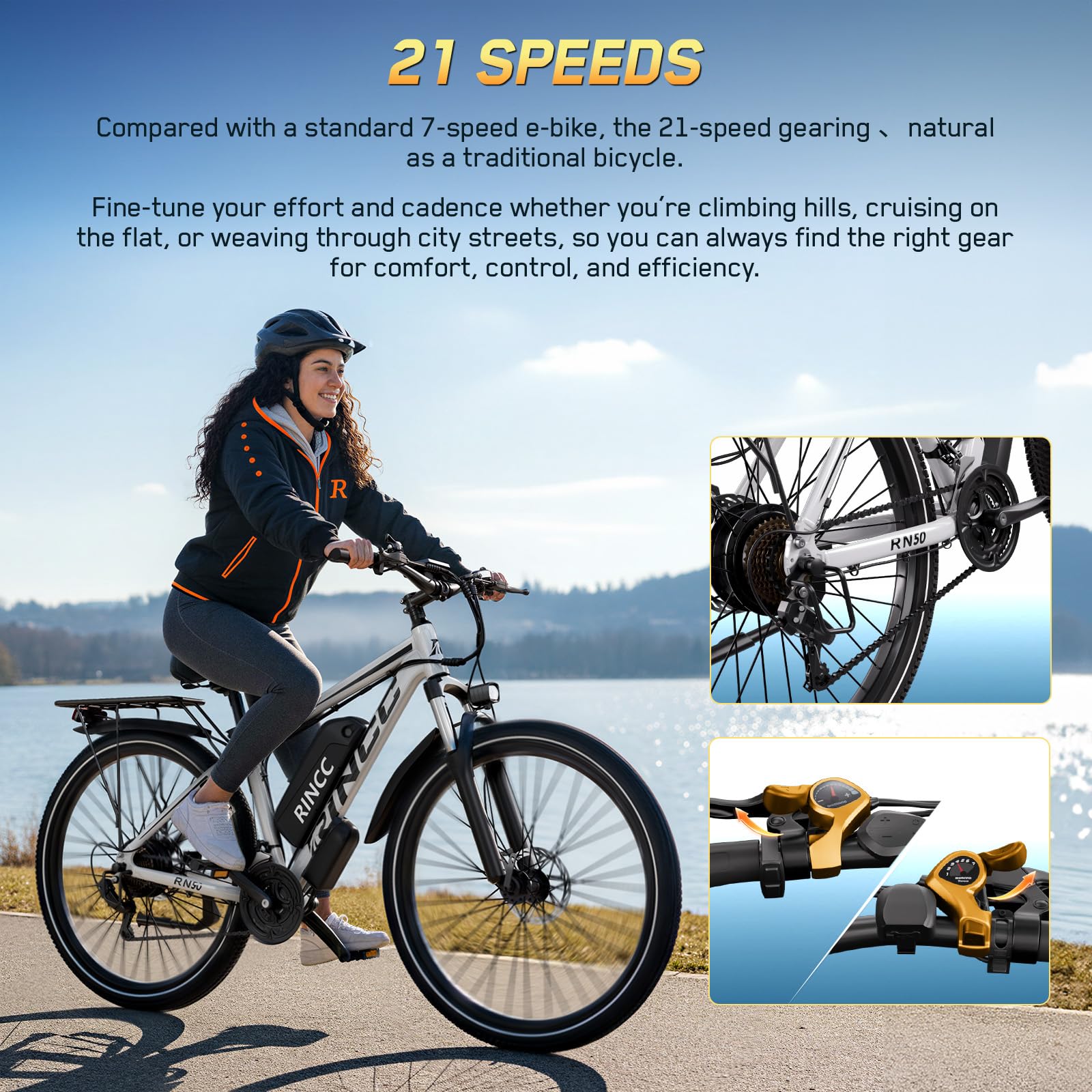 RINCC Vélo électrique RN50,29" Vélo électrique pour adultes 48 V 15 Ah Batterie avec 21 vitesses avec écran LCD, autonomie jusqu'à 100 km, moteur 250 W, cadre en alliage d'aluminium