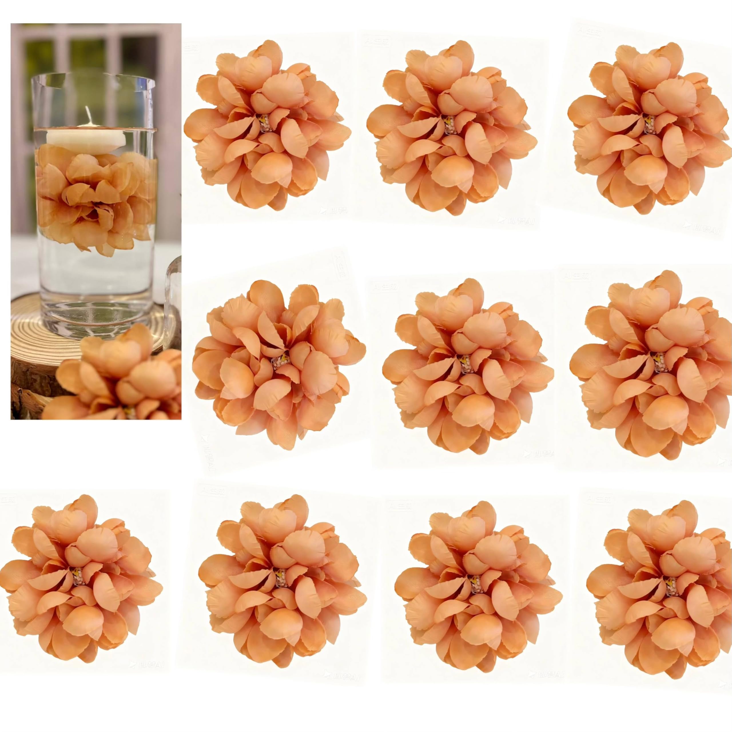 TeaSu Floating Flowers for Floating Candle Centerpieces, 12pcs Faux Flower Head for Wedding Centerpieces (Yellow)