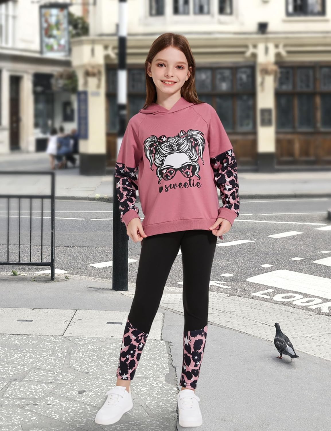 Gaupafmb Girls Clothes Cool Girl Print Tie Dye Hoodie Pullover Sweatshirt Leggings 2PC Outfits - Image 2