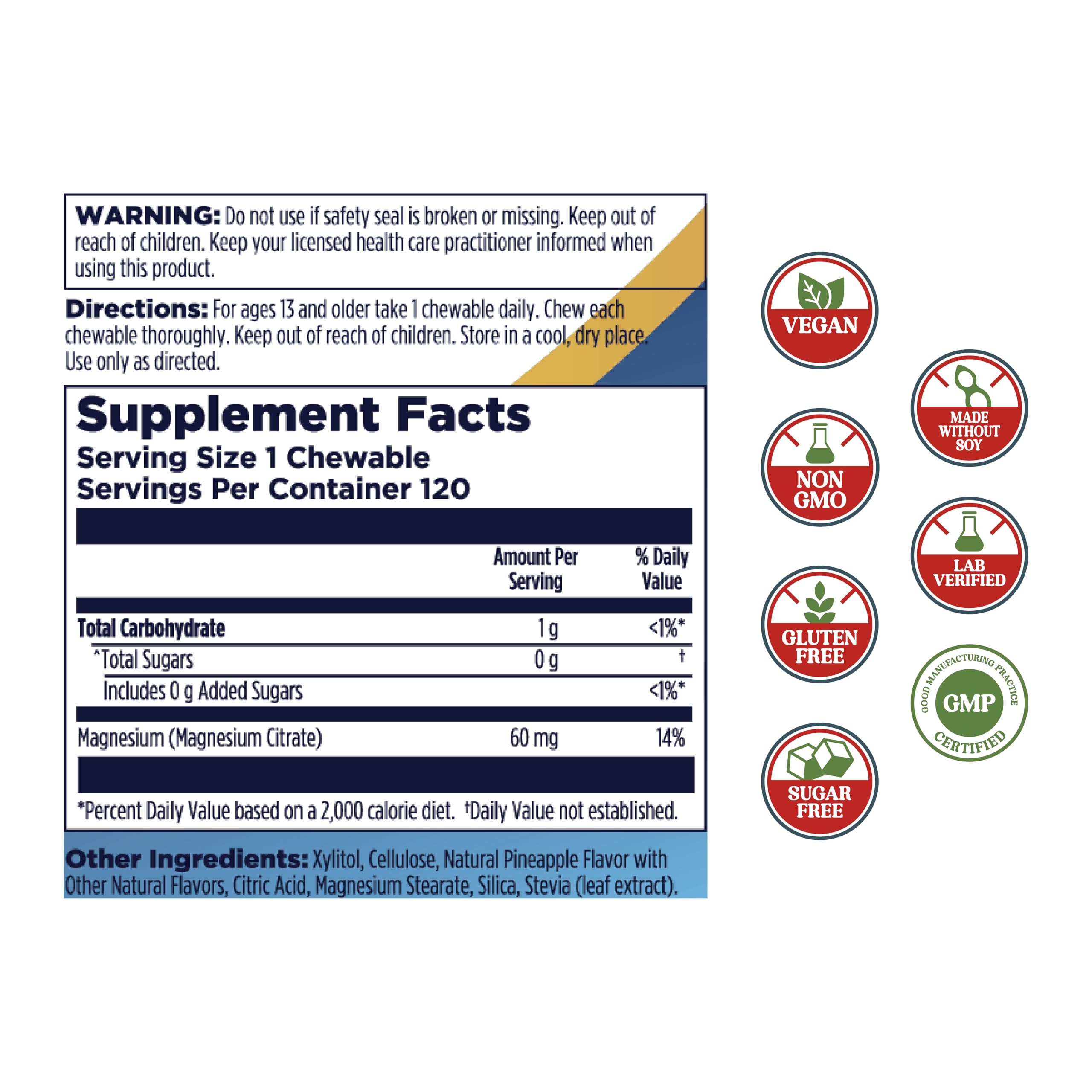 KAL Magnesium Chewables - Magnesium Citrate for Nerve, Muscle, and Bone Support - No Added Sugar, Vegan Magnesium Supplement - 60-Day Guarantee - Pineapple Flavor - 120 Servings, 120 Chewable Tablets — Amazon image 2