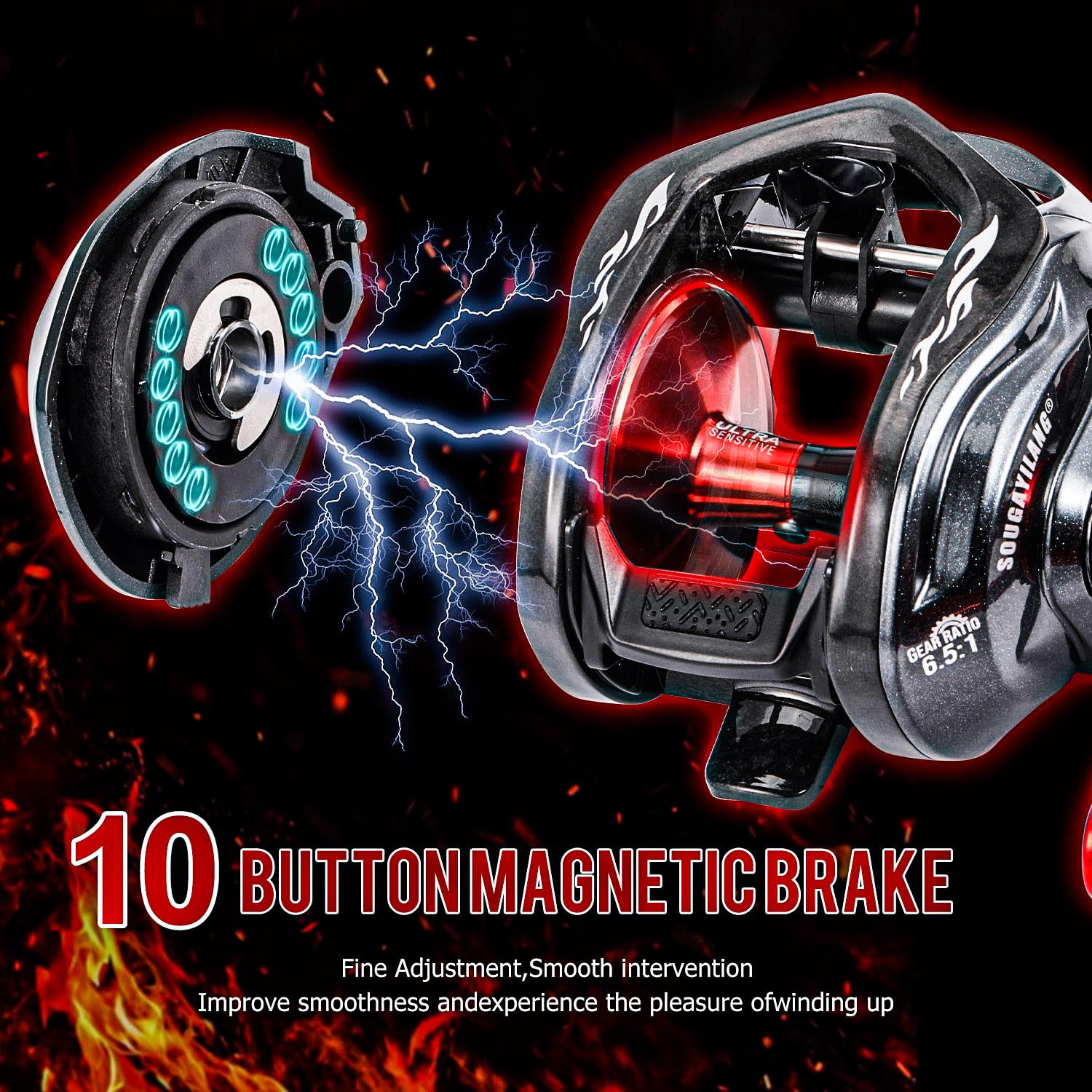 Sougayilang Baitcaster Fishing Reel, 400 Size with 35lbs Max Drag 6.3:1 Gear Ratio, Low Profile Casting Reel for Musky
