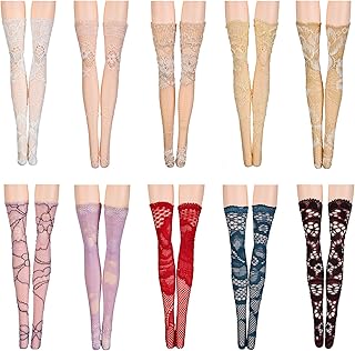10 Pairs Doll Lace Stockings Handmade Long Sock Female Doll Socks Legging Casual Accessories for DIY Baby Doll Clothes Toy (Classic Style)