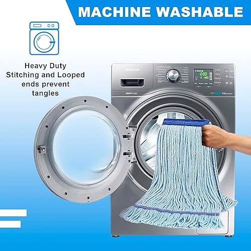Miniatura 4 de Trapeador de hilo resistente para limpieza de suelos, industrial comercial húmedo con cabezal de repuesto adicional, trapeador de algodón súper