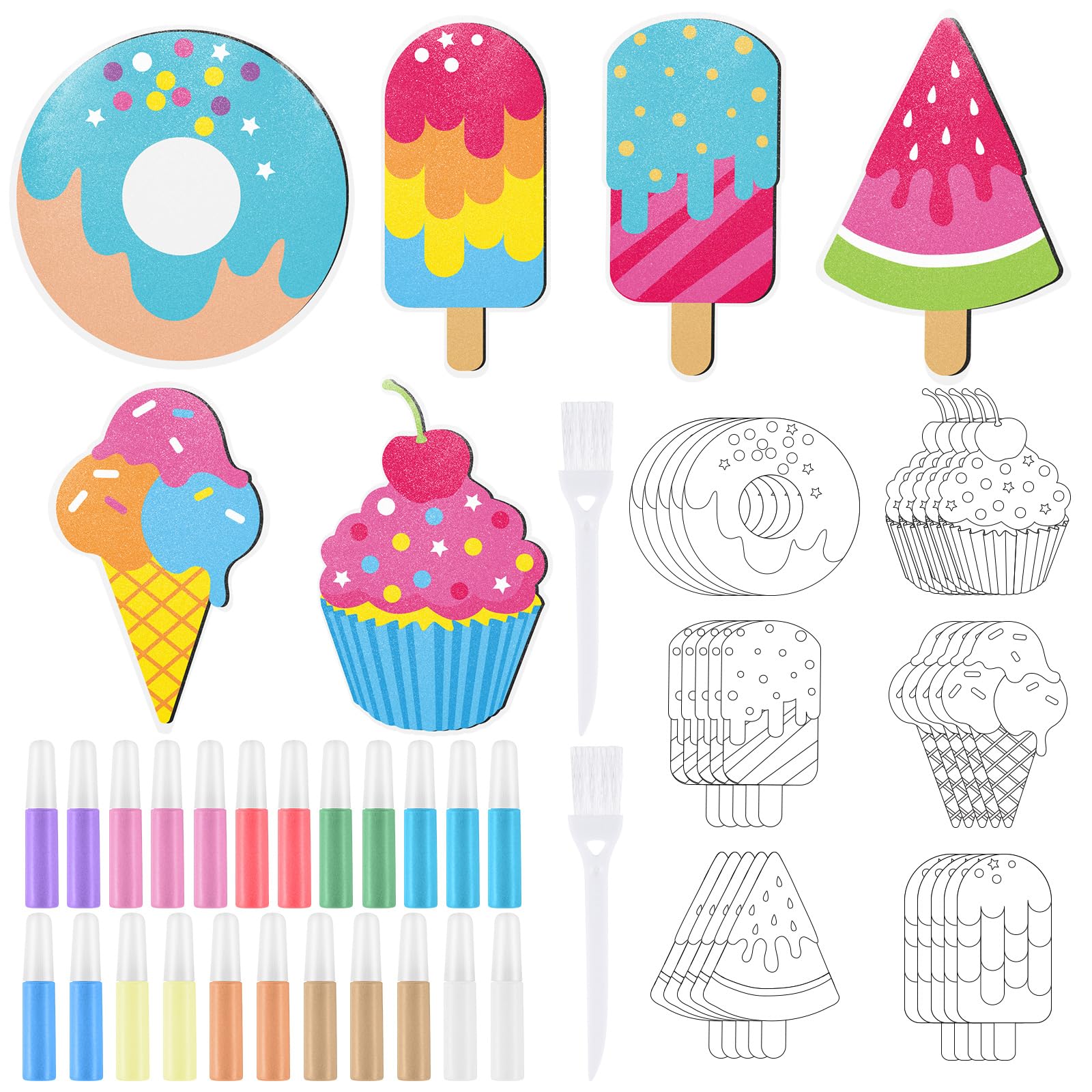 30 Sets Sand Art Kit Craft 30 Sand Art Pictures with 23 Colored Sands DIY Sweet Treat Craft Paintings with Brushes for DIY Arts Educational Learning Activity