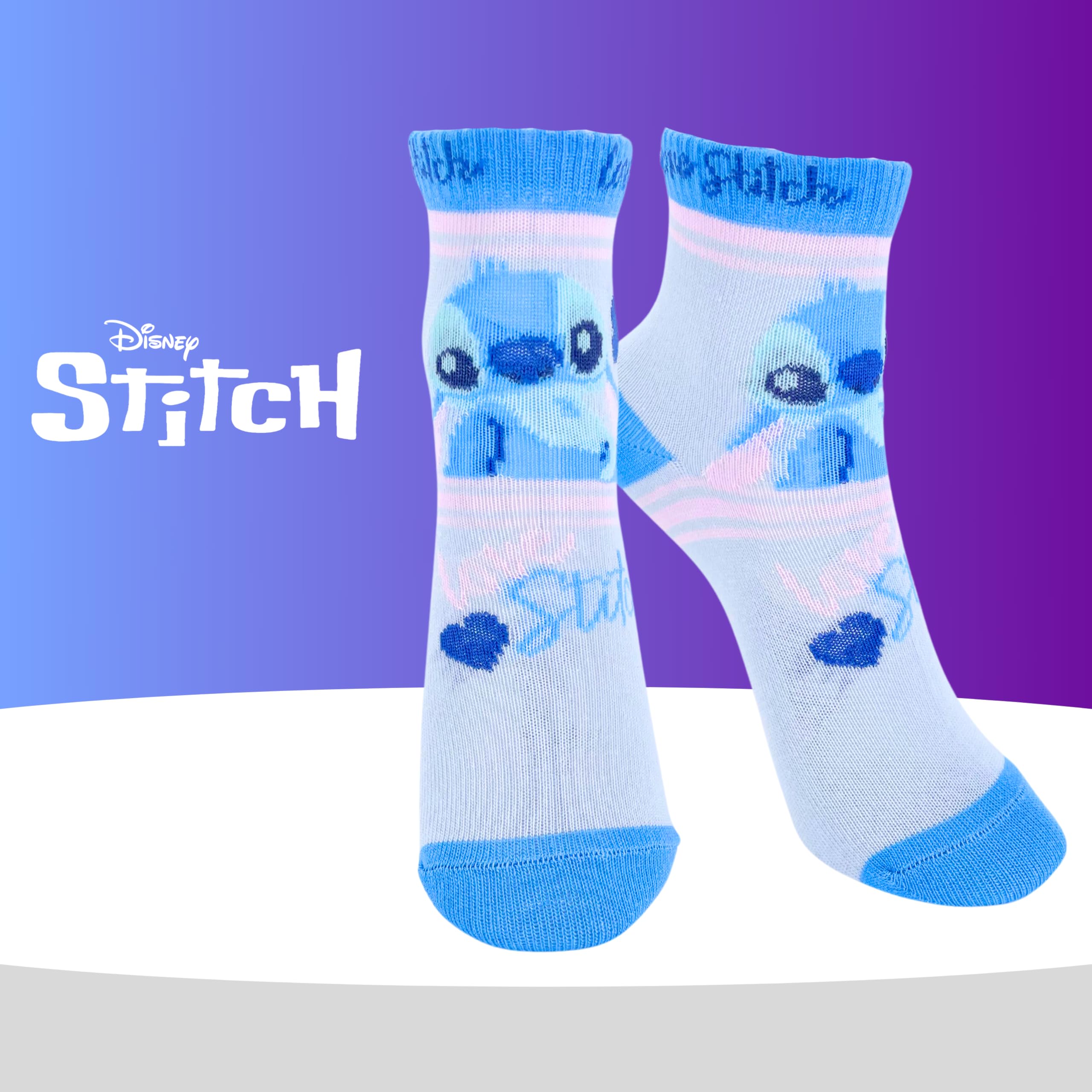 Disney Stitch Chaussettes, Stitch Design Pack de 4 Chaussettes pour Filles, Chaussettes Cadeau pour Filles et Adolescentes, Tailles EU 23 à 34