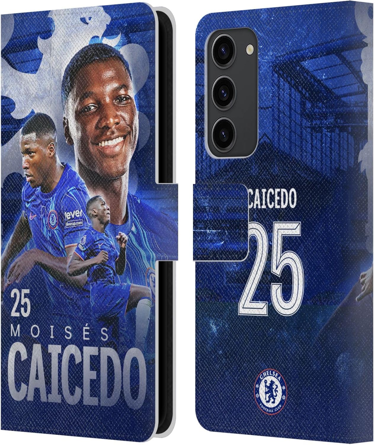 Head Case Designs Officially Licensed Chelsea Football Club Moisés Caicedo 2024/25 First Team Leather Flip Case Compatible with Samsung Galaxy S23+ 5G