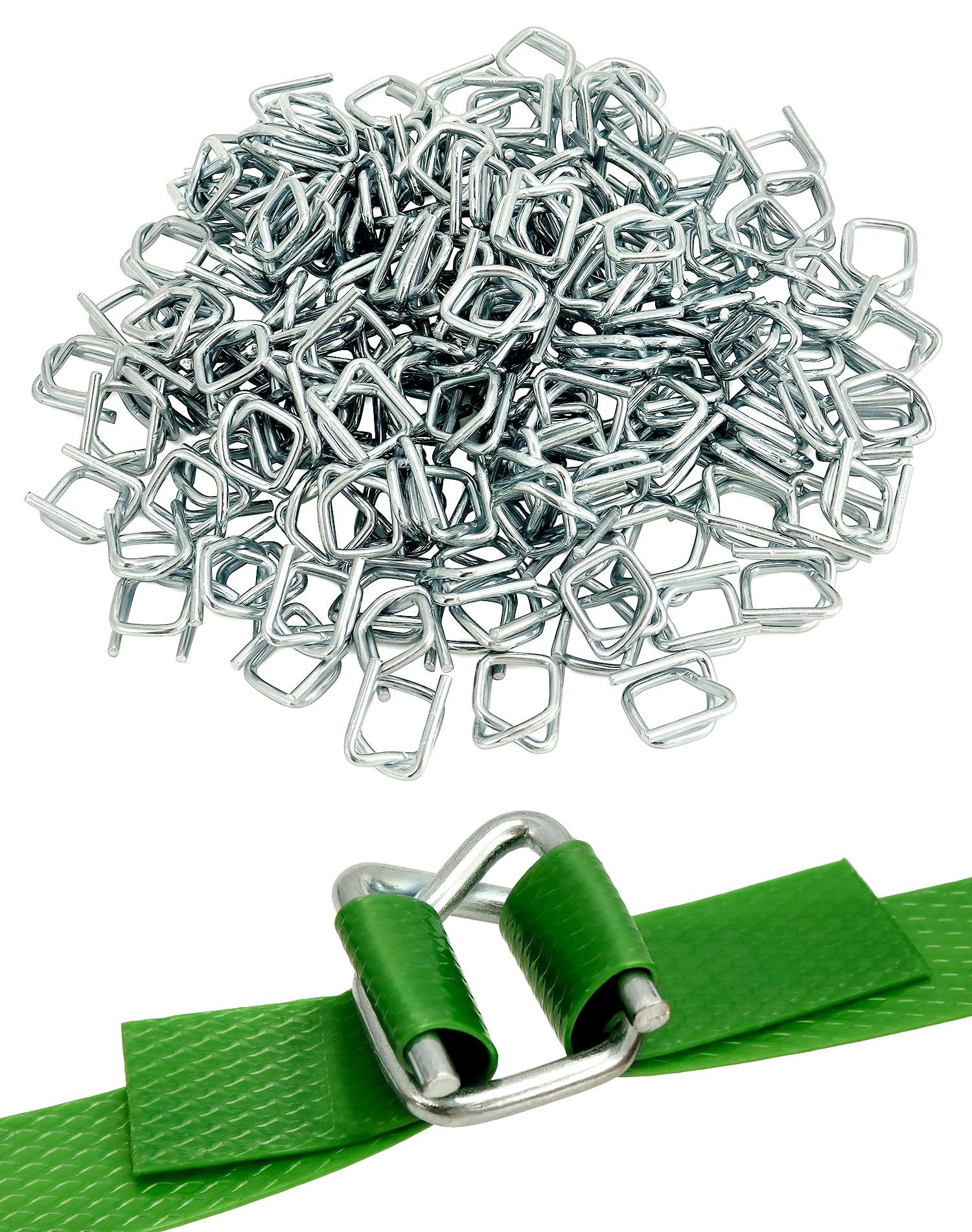 QWORK Metal Wire Buckle, 1/2" Width, 200 Pack, Silver, for Polypropylene Strapping Cord Strapping