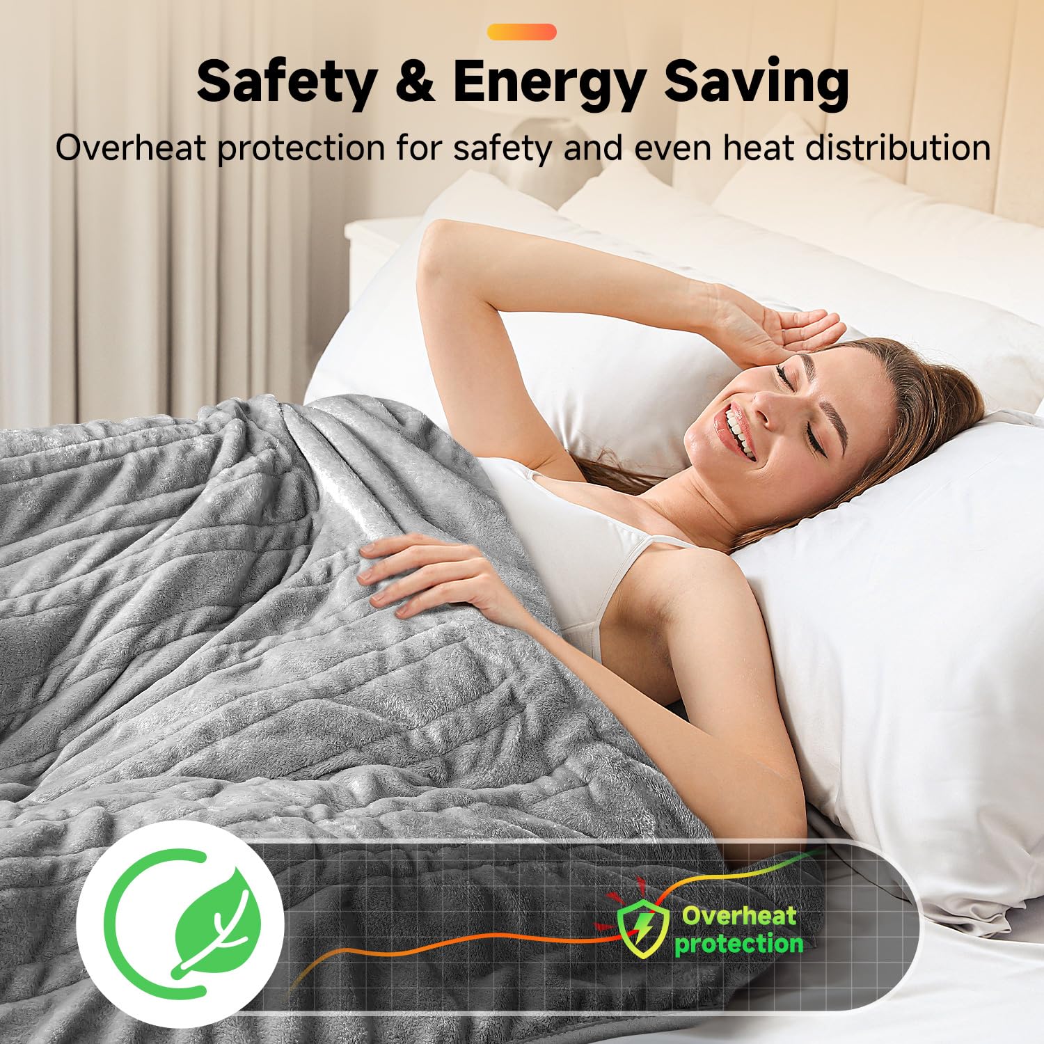 Couverture Chauffante, Couverture Électrique 160 x 130 cm, Flanelle Douce, 9 Niveaux de Chauffage, 10H de Minuterie, Chauffage Rapide, Protection Contre la Surchauffe, Lavable en Machine, Gris