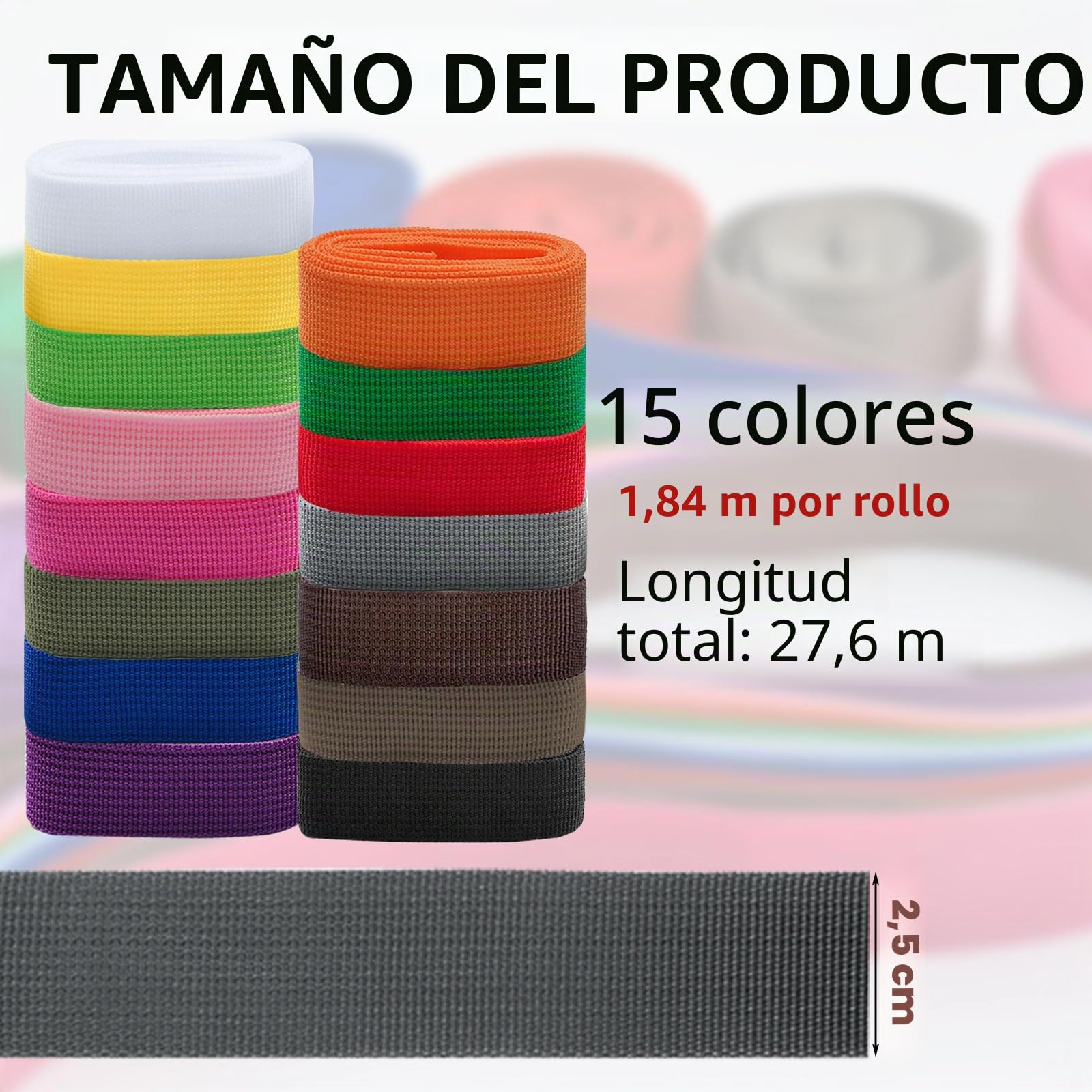 WANDIC Cinta Trenzada de Polipropileno, 15 Rollos de 2.5cm de Ancho Cinta para Reparar Collares de Mascotas Cinta para Reparar Mochilas Cinta de Colores para Manualidades, 2 Yardas/Rollo