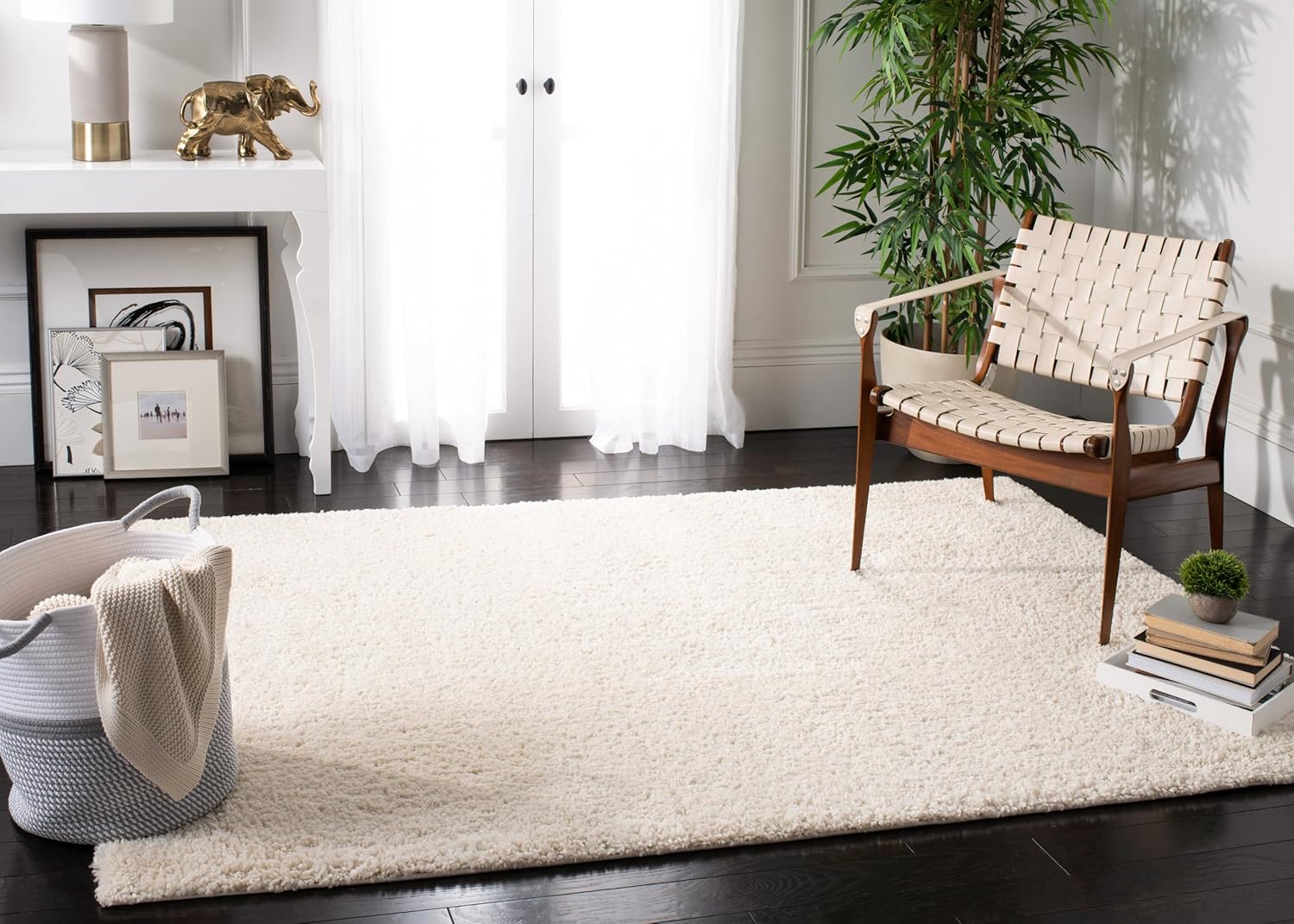 SAFAVIEH August Shag Collection Area Rug - 2'3" x 18' Runner, Ivory, Geometric Design, Ideal for High Traffic Areas in Living Room, Bedroom, Dining (AUG900C)