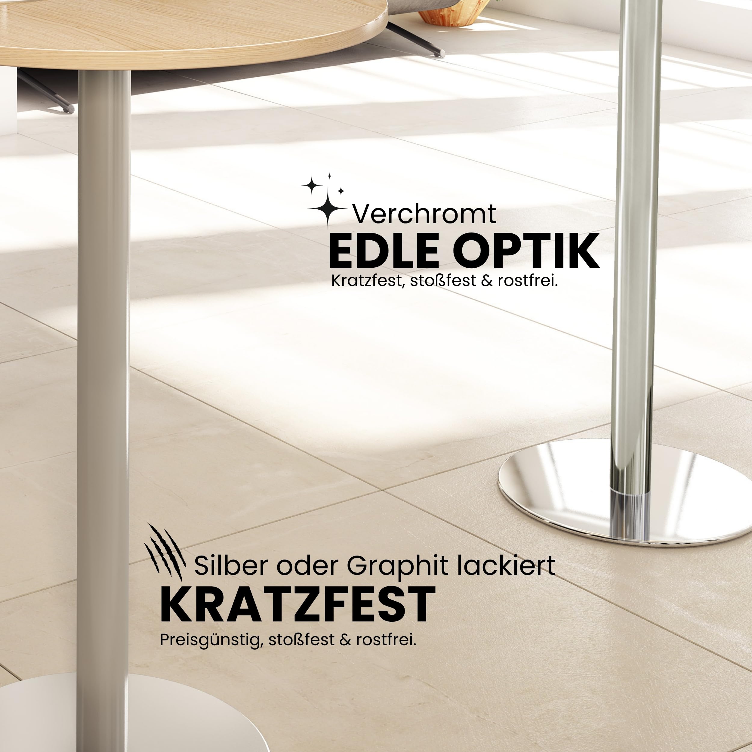 bümö Besprechungstisch, Esstisch klein, Tisch rund 80x80 cm in Eiche, Gestell: Graphit - Kleiner Rundtisch für 2 Personen mit Holz-Platte, Säule aus Metall, Konferenztisch, Bistrotisch