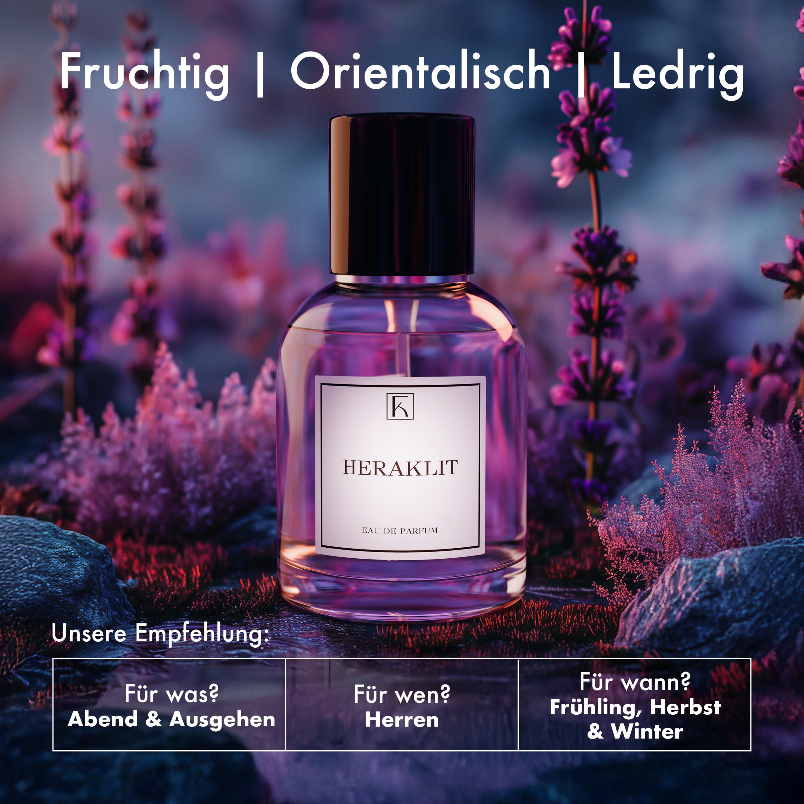 KAZAAR – HERAKLIT – 50ml – Eau de Parfum für Herren – Fruchtig-orientalisch mit Leder, Vanille & Oud – ideal für Abende im Frühling, Herbst & Winter – 20 % Duftöl für lange Haltbarkeit – Swiss Made