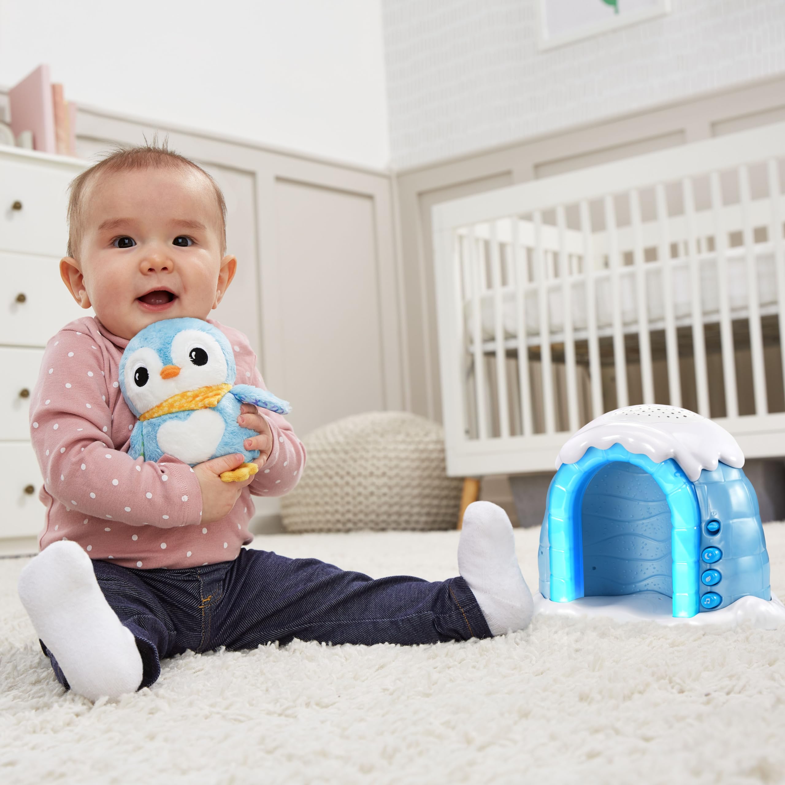 VTech – Luz Nocturna P'tit Pingüino Noche Estrellada, Igloo Nightlight para bebé Musical, proyección Luminosa en el Techo, música Suave, Ruidos Blancos, Doudou pingüino, Regalo de Nacimiento –
