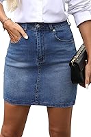 ELLEVEN Women's High-Stretch Denim Skirt - Slim Fit High-Waisted Jean Mini Skirt with Pockets for Office & Casual