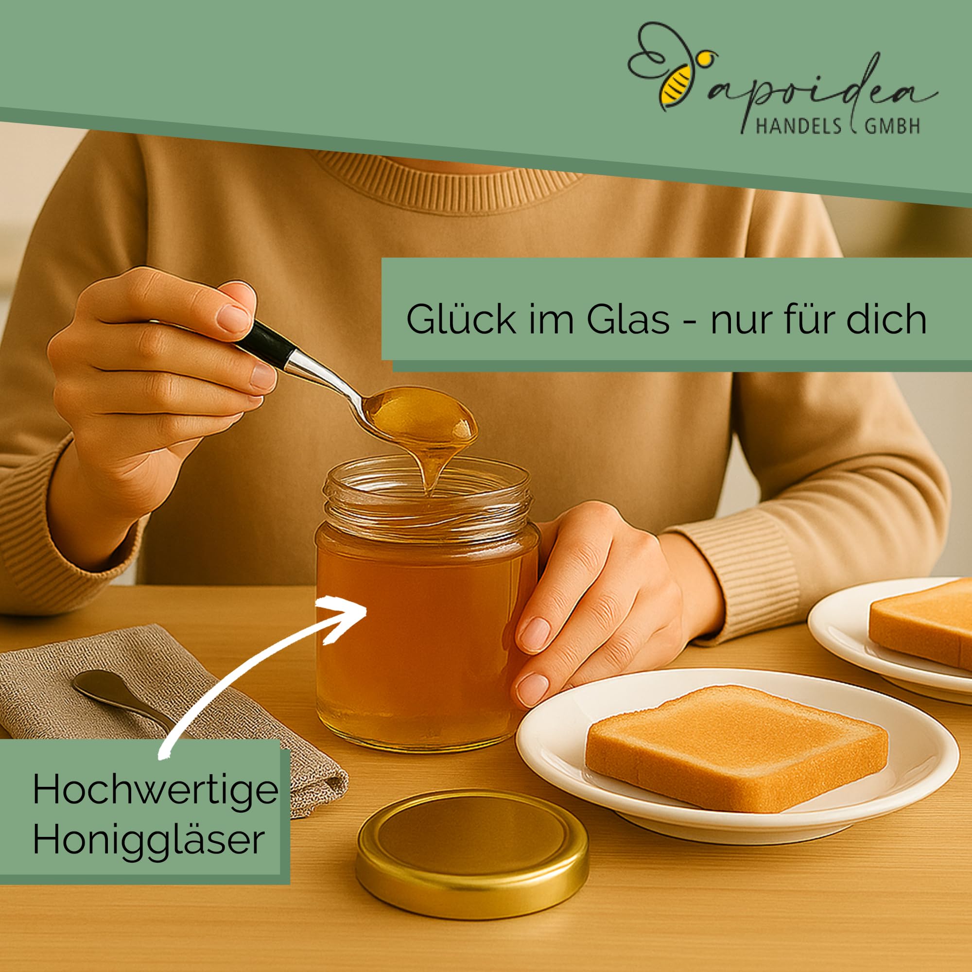 Apoidea – Honiggläser 500g mit DEEP Twistoff Deckel in Gold 26 Stück/Honiggläser 500g mit Deckel/Honigglas und Einweckglas Deepglas/Hochwertige Honig Gläser für Ihren eigenen Honig