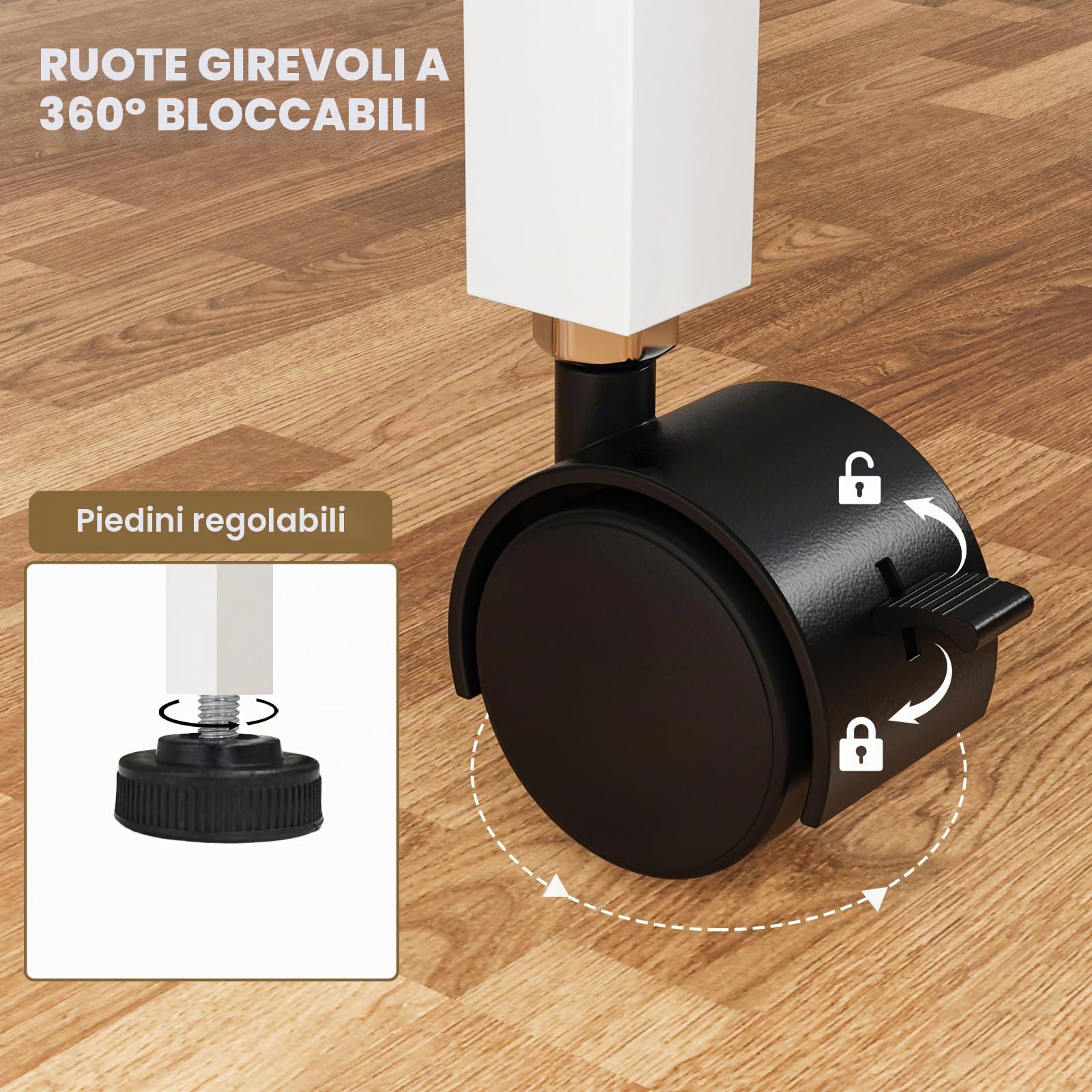 Scrivania pieghevole per computer con ruote, scrivania pieghevole con scaffali, salvaspazio, 80 x 58 x 75 cm, beige