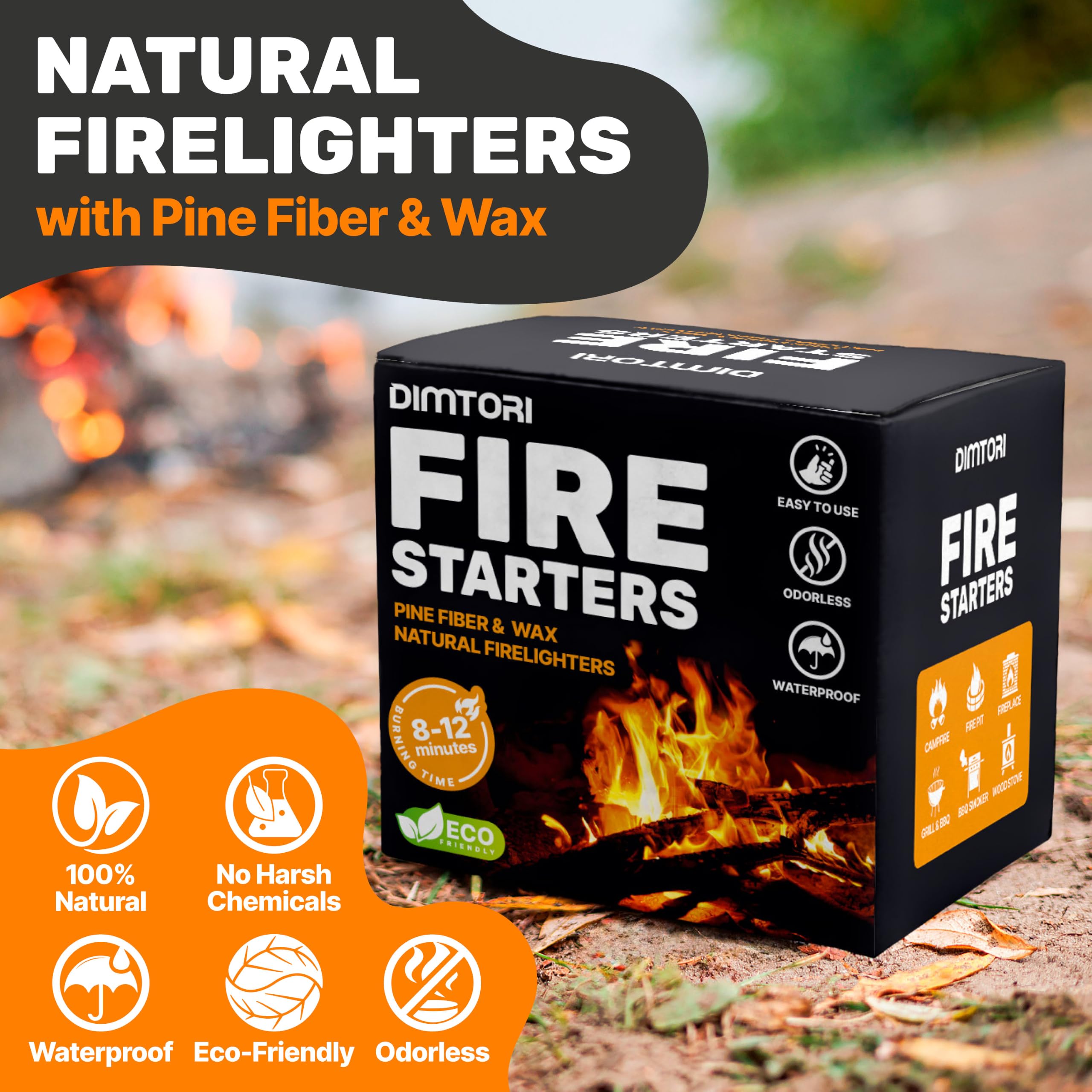 Accendifuoco per interni ed esterni, naturale, ecologico, per griglie, affumicatori, stufe, stufe a legna, impermeabile, 150 pezzi