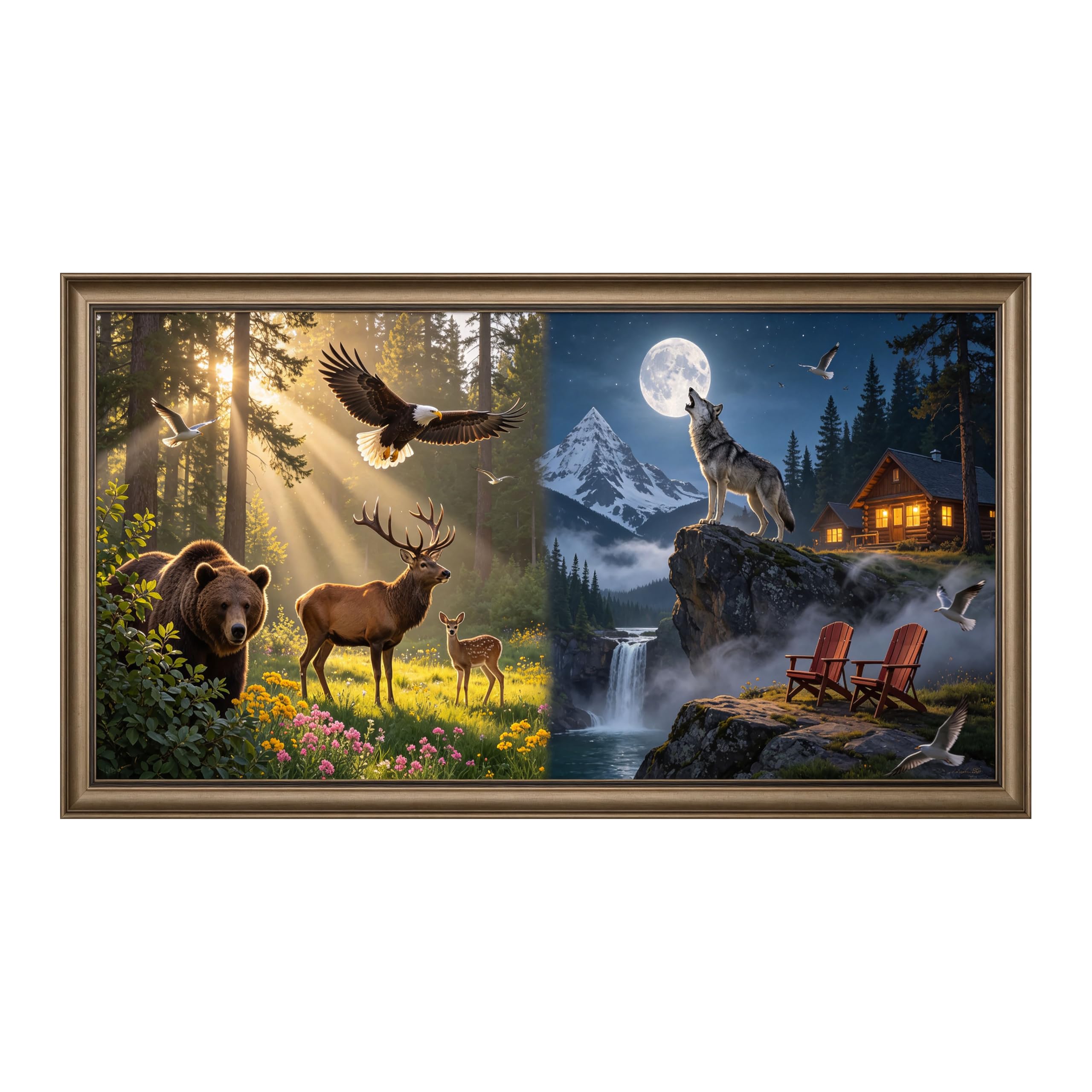 Yzpallescene Art260711264 3D Framed Wall Art Wildlife Forest Mountain Moonlit Cabin Large Size Selfadhesive Removable Wall Decor Prints Artwork For Living Room Bedroom Office