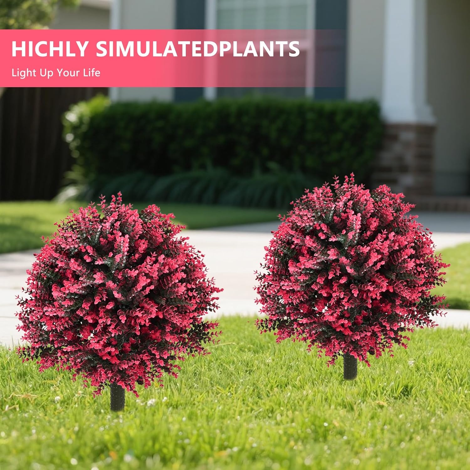 28" Set of 2 Artificial Boxwood Topiary Ball Bush for Outdoor with Ground Spike, UV Resistant Faux Greenery Shrubs, Fake Rose&Green Boxwood Plants for Garden, Yard, Porch, Patio Decor - Image 7