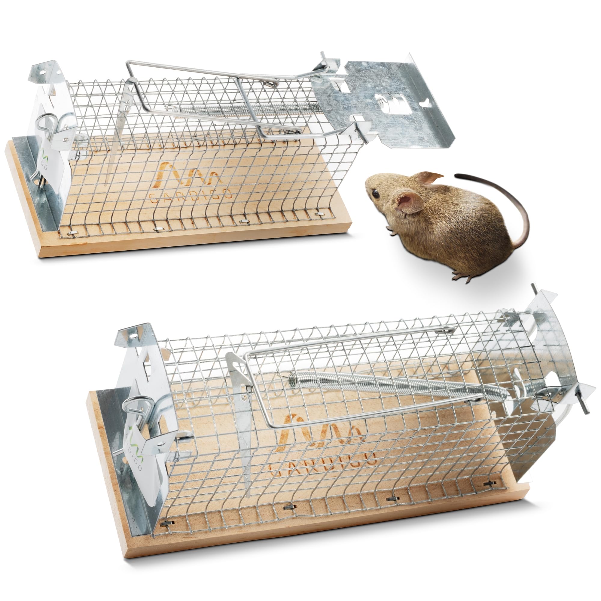 GARDIGO® 2 Unidades I Trampas para Ratones Vivos Sin Muerte I Cepo de Caza Jaula Atrapa Ratones sin Dañarlos I Reutilizable para Interior y Exterior I 15 x 6 x 7,5 cm