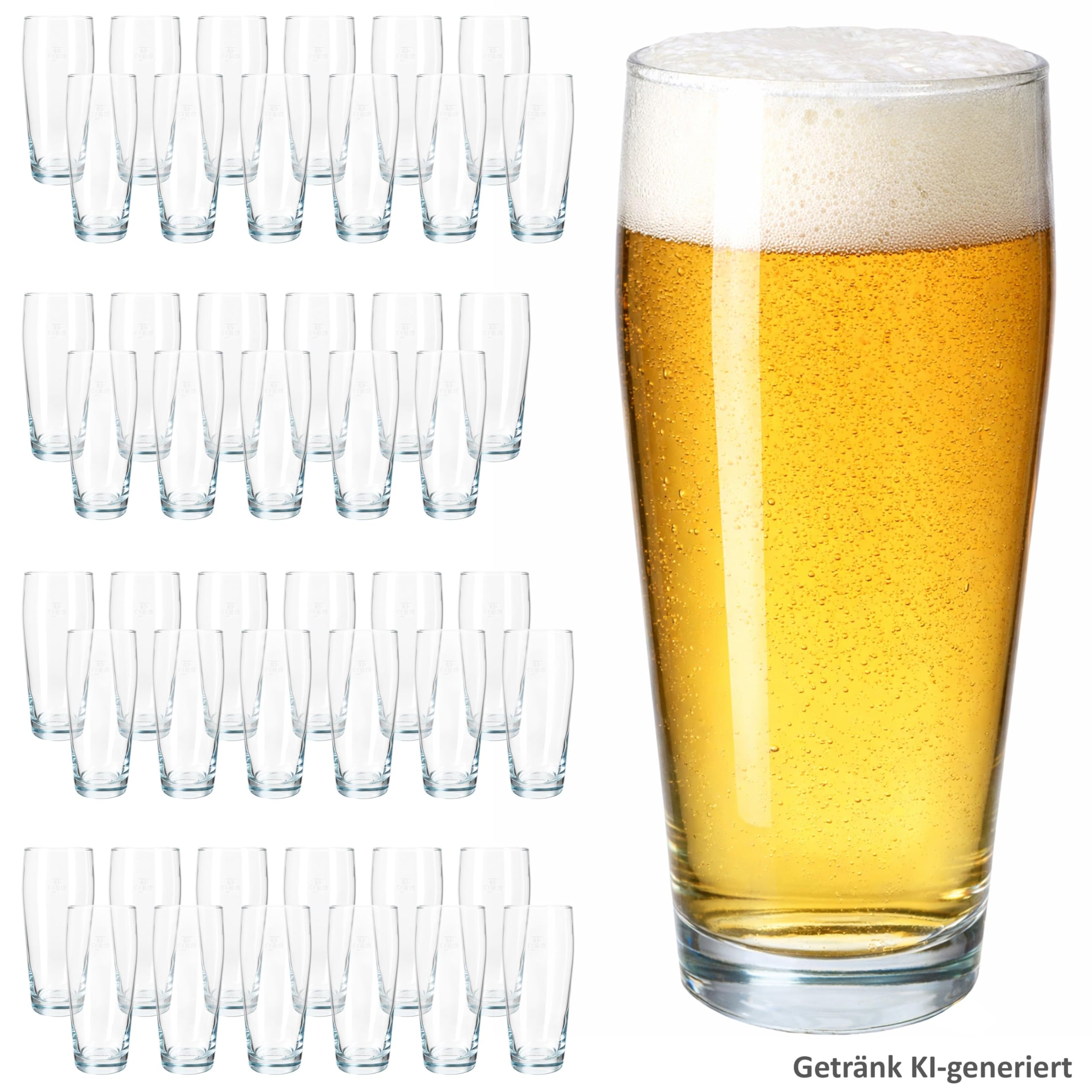 MamboCat 48er Set Willibecher 0,5 L geeicht I Biergläser aus klarem Glas mit Eichstrich I Trinkgläser für Bier, Wasser, Cocktails & Softgetränke ideal für Gastro, Bars & Restaurants
