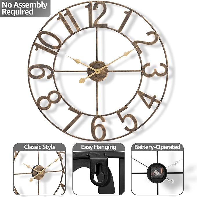Reloj de Pared Grande Sorbus 24 pulgadas Metal Bronce Analógico miniatura 5