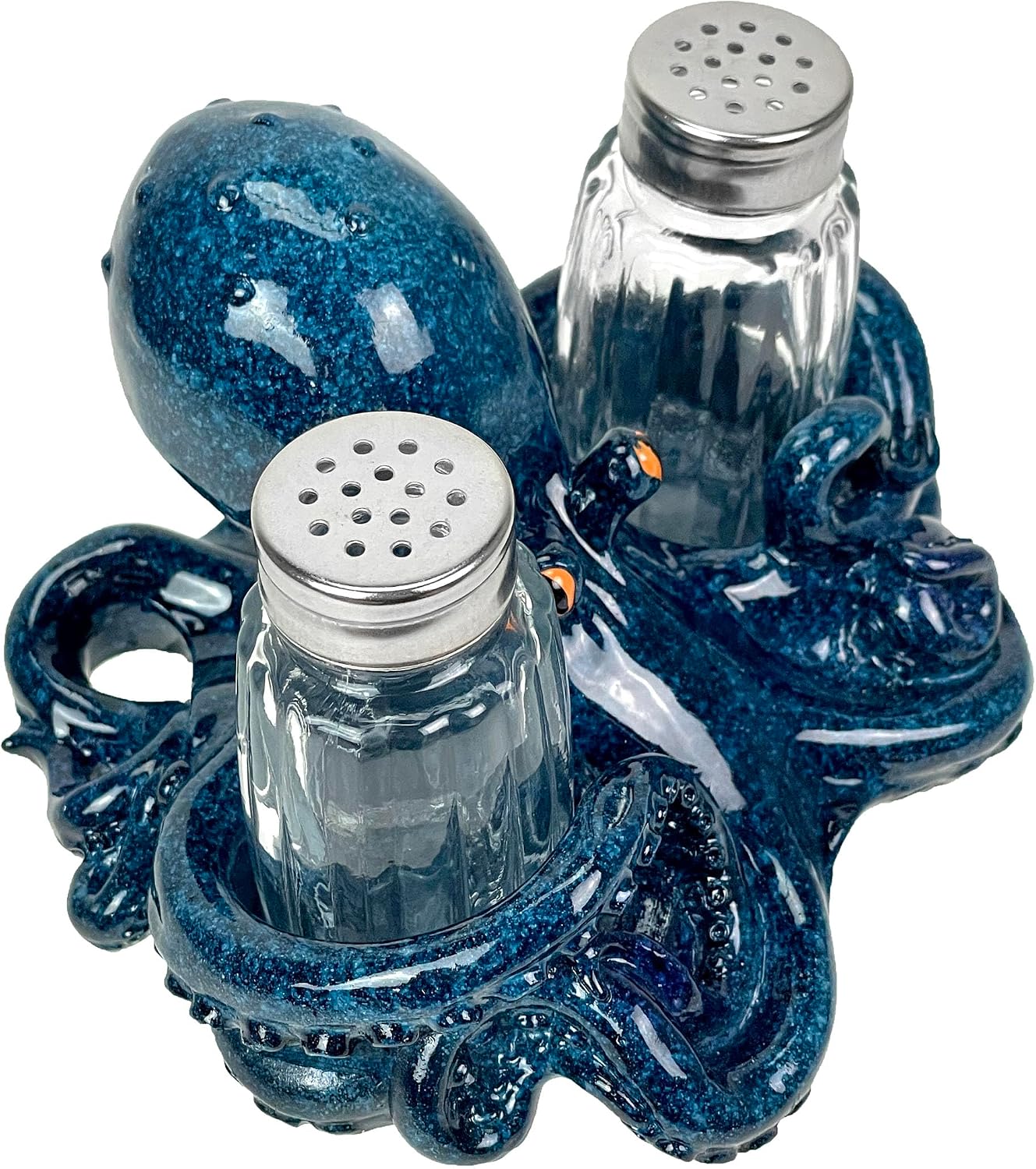 Whimsical Octopus Salt and Pepper Shaker Set – Nautical Resin Design with Glass Shakers – Coastal Kitchen Decor