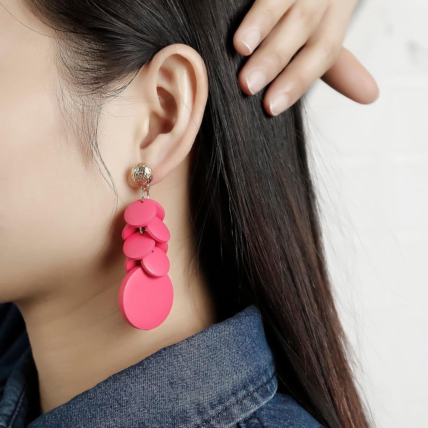 RUOFFETA Colorful Layered Wooden Earrings, Bohemian Dangle Drop Earrings for Women image 2