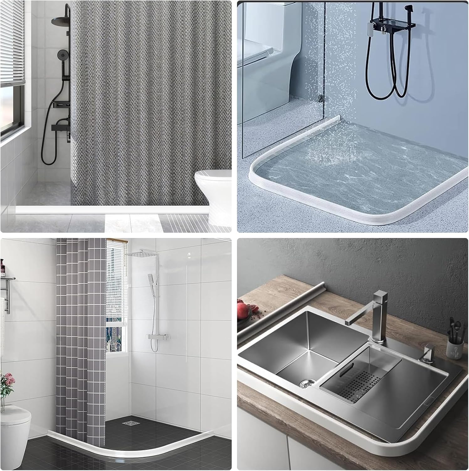 Schwallschutzleiste Dusche Selbstklebend, Duschschwellen Silikon, Wasser Damm für Bad und Küche, Toilette, Wassersperre Kann Geschnitten und Gebogen Werden (Weiß, 300cm x 4cm x 3cm)
