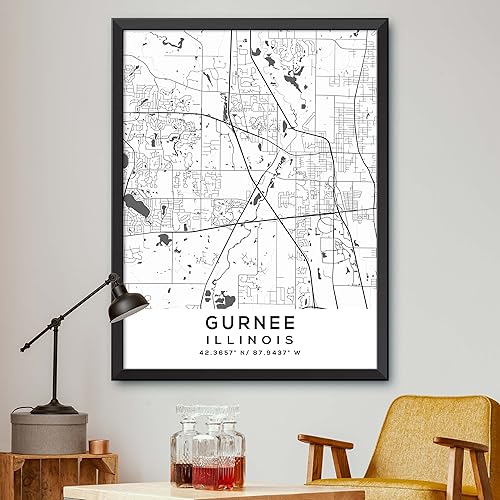 Mapa de Gurnee, Illinois, Light 2 (8x10)