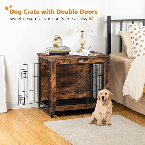 Miniatura 2 de HOOBRO Muebles de jaula para perros, perrera decorativa para perros, muebles de madera para mascotas con bandeja extraíble, uso doméstico e