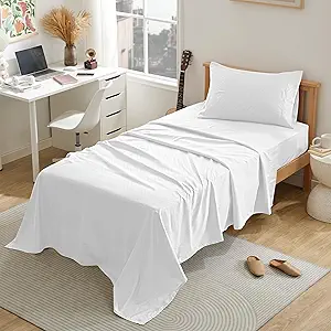 SLEEP ZONE Lightweight Super Soft Easy Care Microfiber 3-Piece Bed Sheet Set with 16-Inch Deep Pockets, Four-Leaf Clover Pattern Sheet & Pillowcase Sets， Washable (White, Twin)