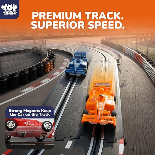 Miniatura 7 de Pista de Carros para niños de 4 a 12 años, 20 pies, 2 jugadores y 4 carriles con 2 autos RC a control de velocidad, juguete de circuito de carreras