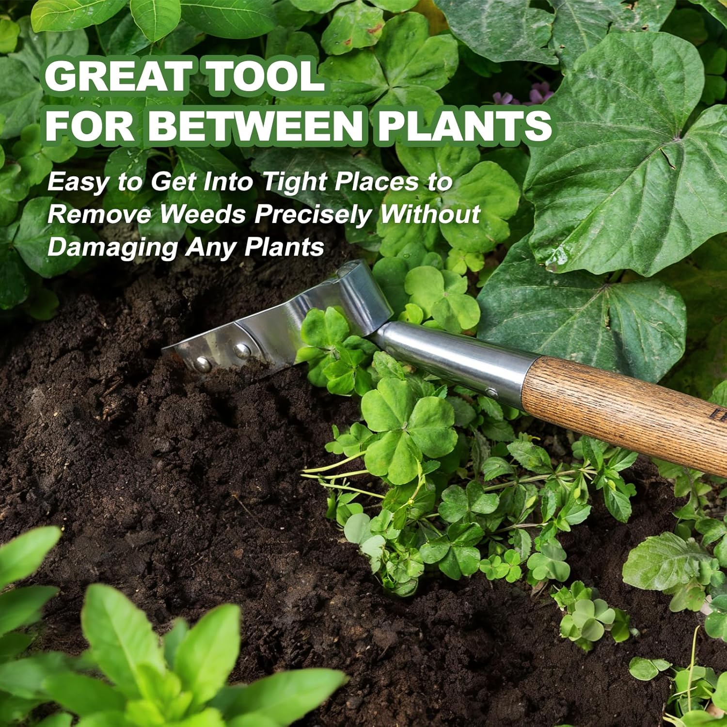 Haliaeetus Scuffle Hoe, 16.8'' Stirrup Hoe for Weeding Precisely in Raised Bed, Stainless Steel Action Hoe for Weeding in Push-Pull Motion, Hula Hoe with Compact Size for Weeding in Between Plants