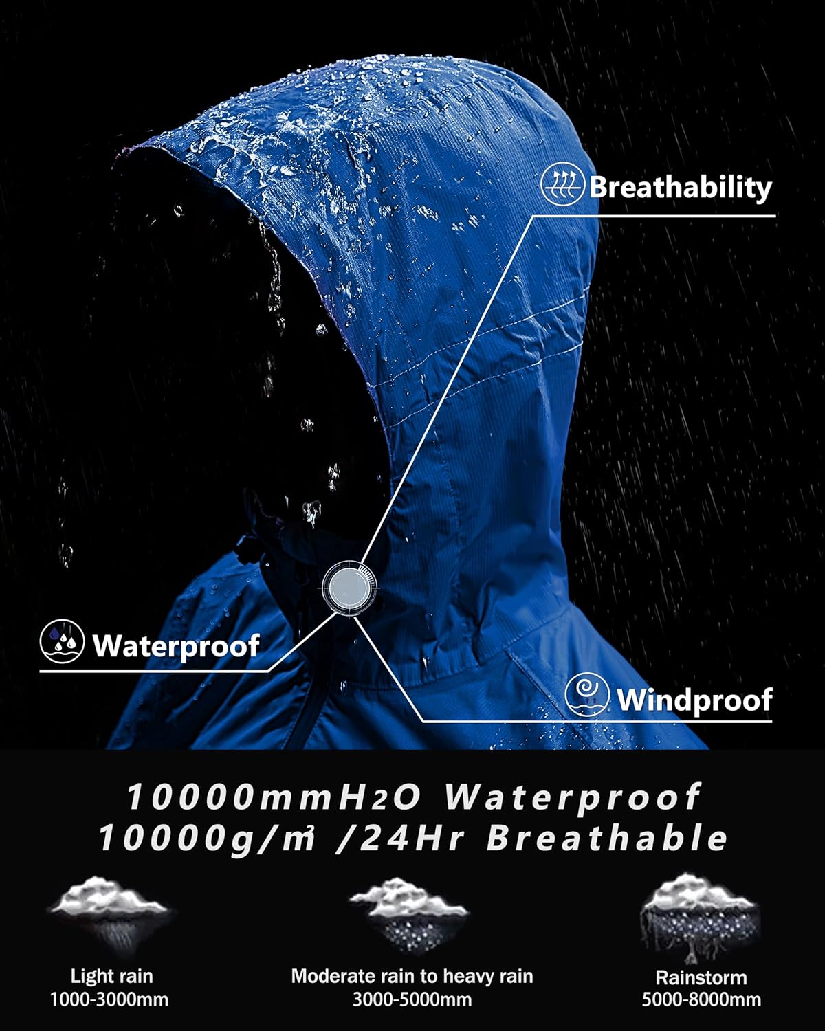 Outdoor Ventures Packable Rain Jacket Women Lightweight Waterproof Raincoat with Hood Cycling Bike Jacket