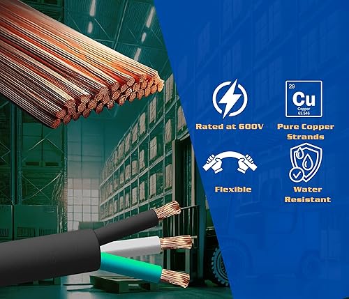 Miniatura 5 de WindyNation Cable SOOW SO de 30 pies 63 6 AWG SOOW SO - Cable de extensión de alimentación portátil de 600 V de calibre 6 600 V para cargadores de