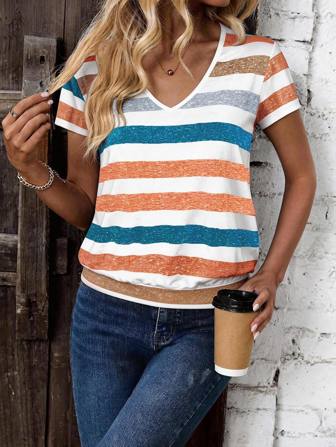 Sialois Women Shirts Short Sleeve Tshirts V Neck Banded Bottom Tops Casual Loose Shirts Summer Spring Tee Fashion Clothes image 5