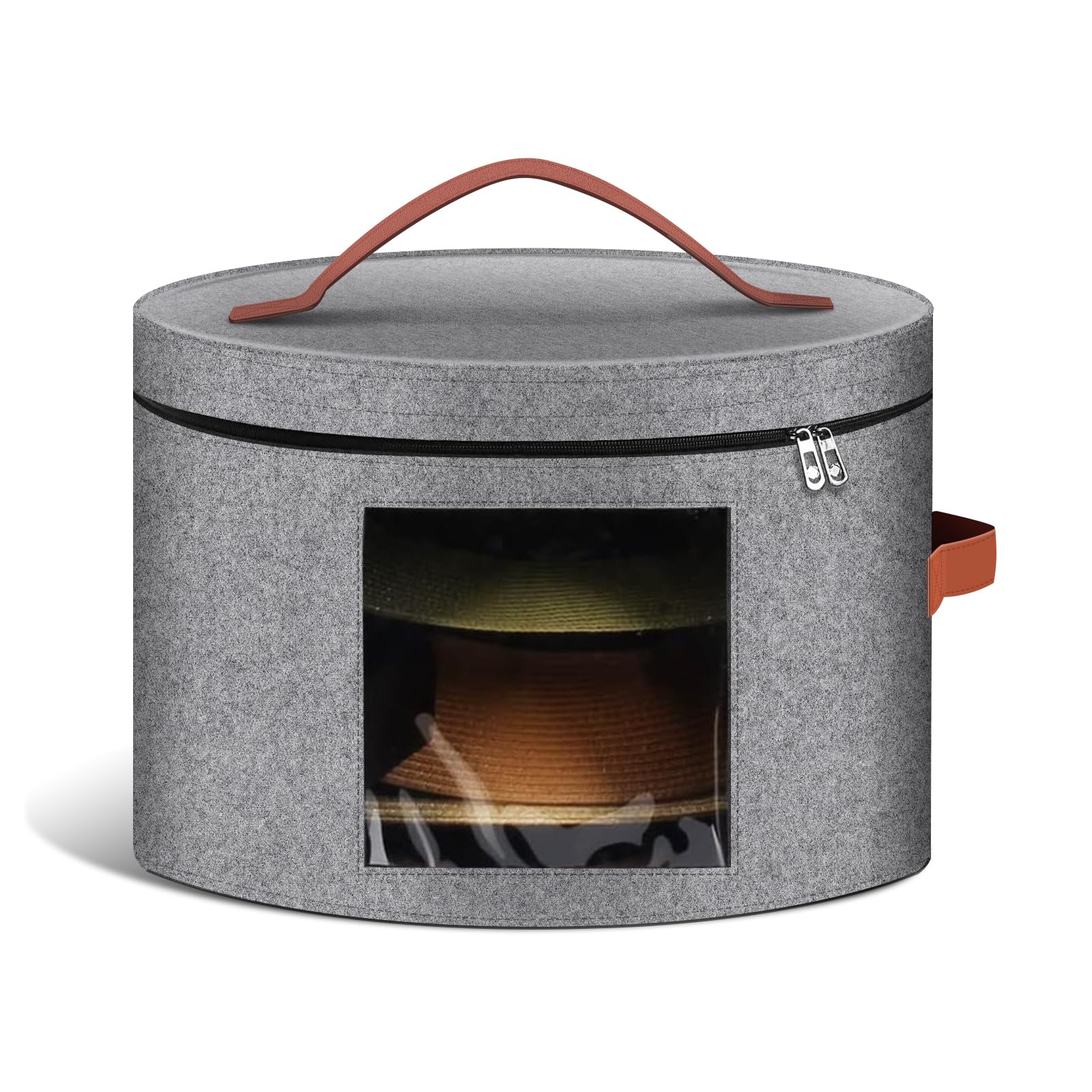 Samplife Hat Box,Hat Storage Box,Stackable Round Brim Hats Organizer Bag Container for Closet,Travel Hat Boxes for Women, Cowboy Hat Organizer, FoldableTravel Cap Boxes (01-Grey, 16.5" D x 10.5" H)