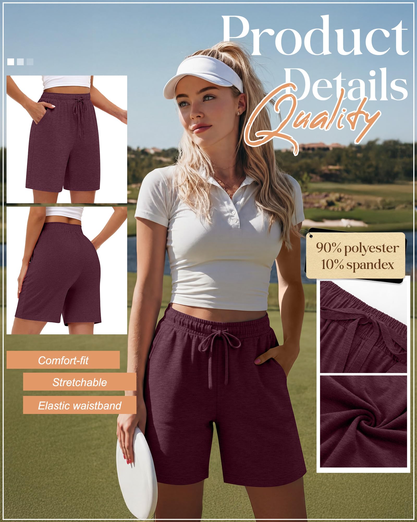 Neer 3er-Pack Damen-Bermuda-Shorts, Jogger, Yoga, Sweatshirt, Walking, kurze Laufhose, knielang, Sport, Kordelzug-Shorts mit Taschen