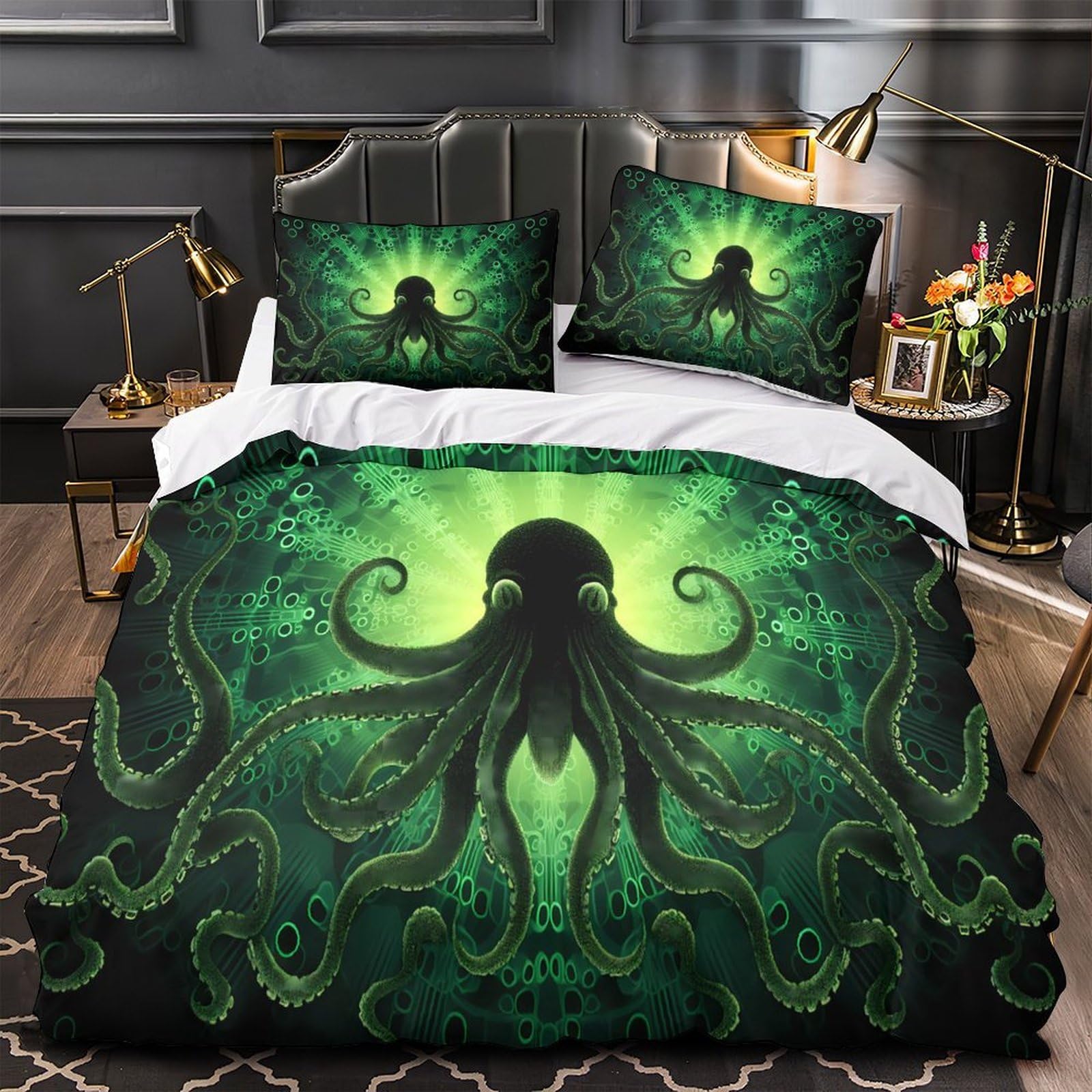 Octopus Glowing Quilt Cover 3D Print Luxury 3 Pcs Bed Linen Hidden Zipper digital Fantasy Comforter Cover Premium Easy Care for Adults Teens Youth Women Kids Children Boys Super king（260x220cm）