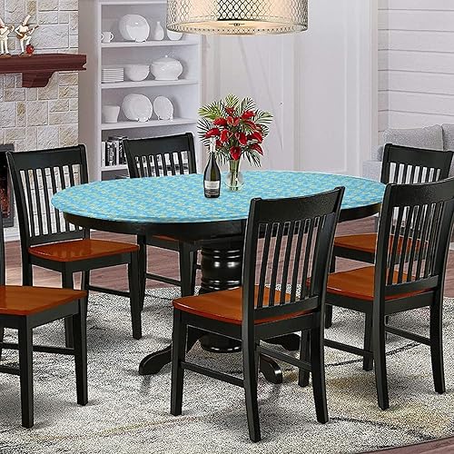 Miniatura 9 de XISUNYA Mantel ovalado ajustable de poliéster elástico, diseño de azulejos geométricos coloridos tradicionales, estampado oriental, se adapta a