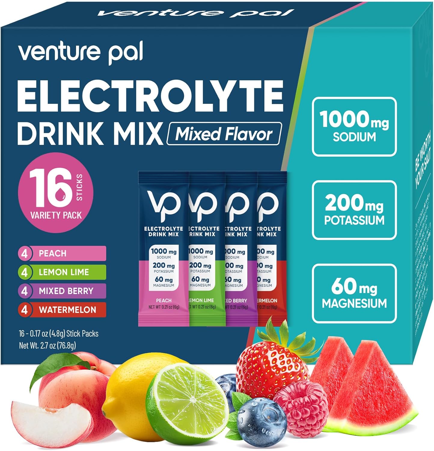 Venture Pal High Sodium Sugar-Free Electrolyte Powder Packets – Hydration Packets with Sodium, Venture Pal High Sodium Sugar-Free Electrolyte Powder Packets – Hydration Packets with Sodium,