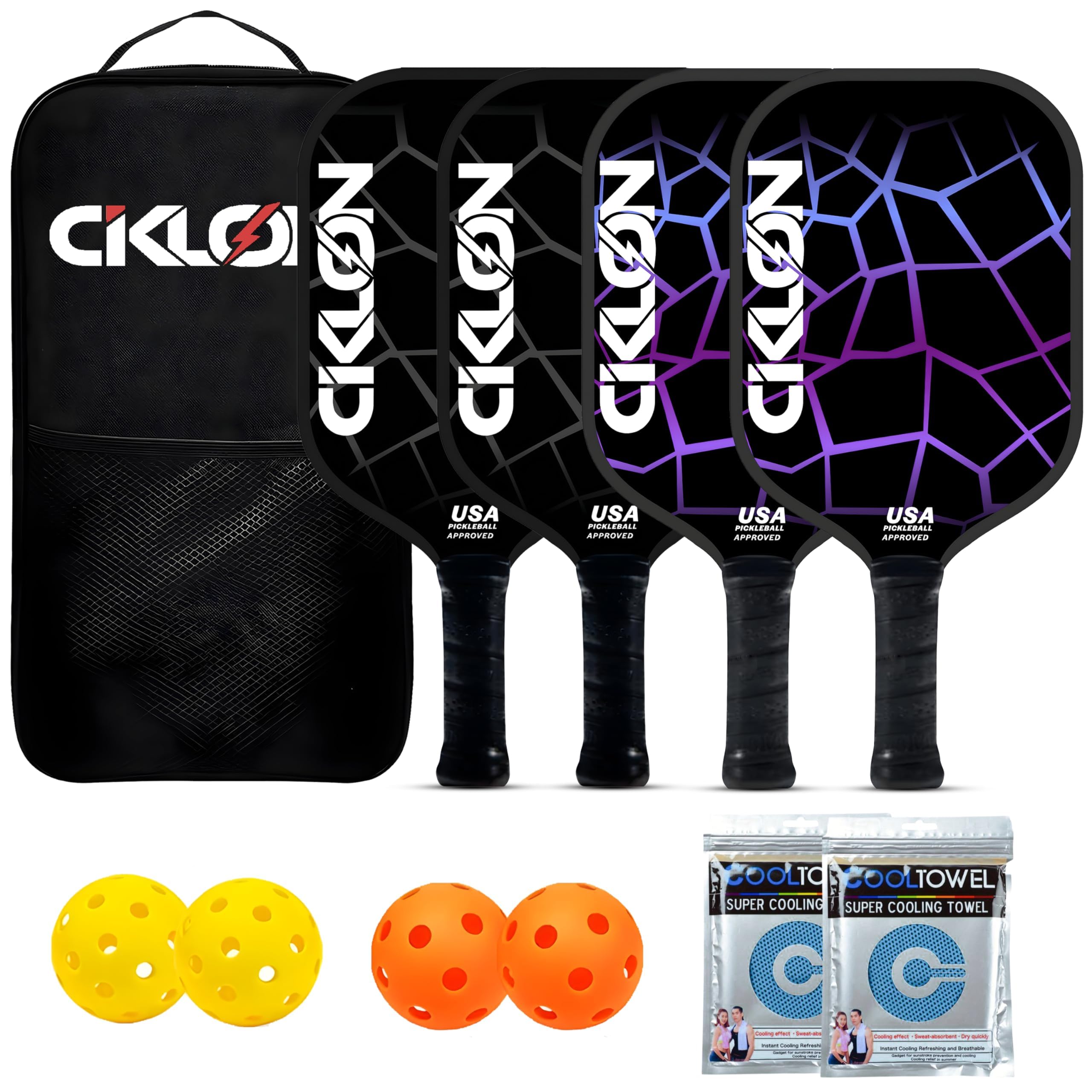 Ciklon | Palas de Pickleball | Juego de Paletas de Pickleball | Set de Raquetas Pickleball | Fibra de Vidrio y Núcleo de Nido de Abeja Polipropileno (PPL) | USAPA | Pack Esenciales