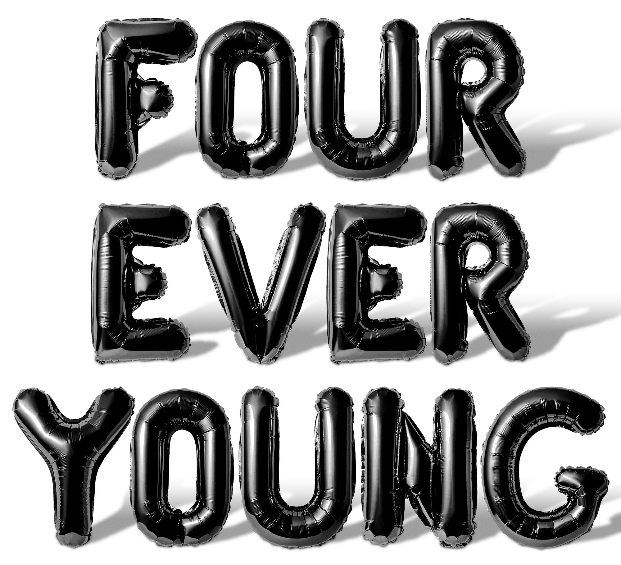 Letter Balloons - FOUR EVER YOUNG 16" Inch Alphabet Letters Foil Mylar Balloon 4th Birthday Party Banner (Black)