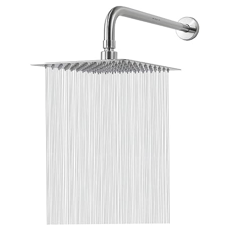 Mingle Round Full Bend Shower Arm | Premium Stainless Steel Shower Arm for Overhead Showers | Chrome Finish Shower Holder. (Shower 8 * 8 with Long J band 9 inch)