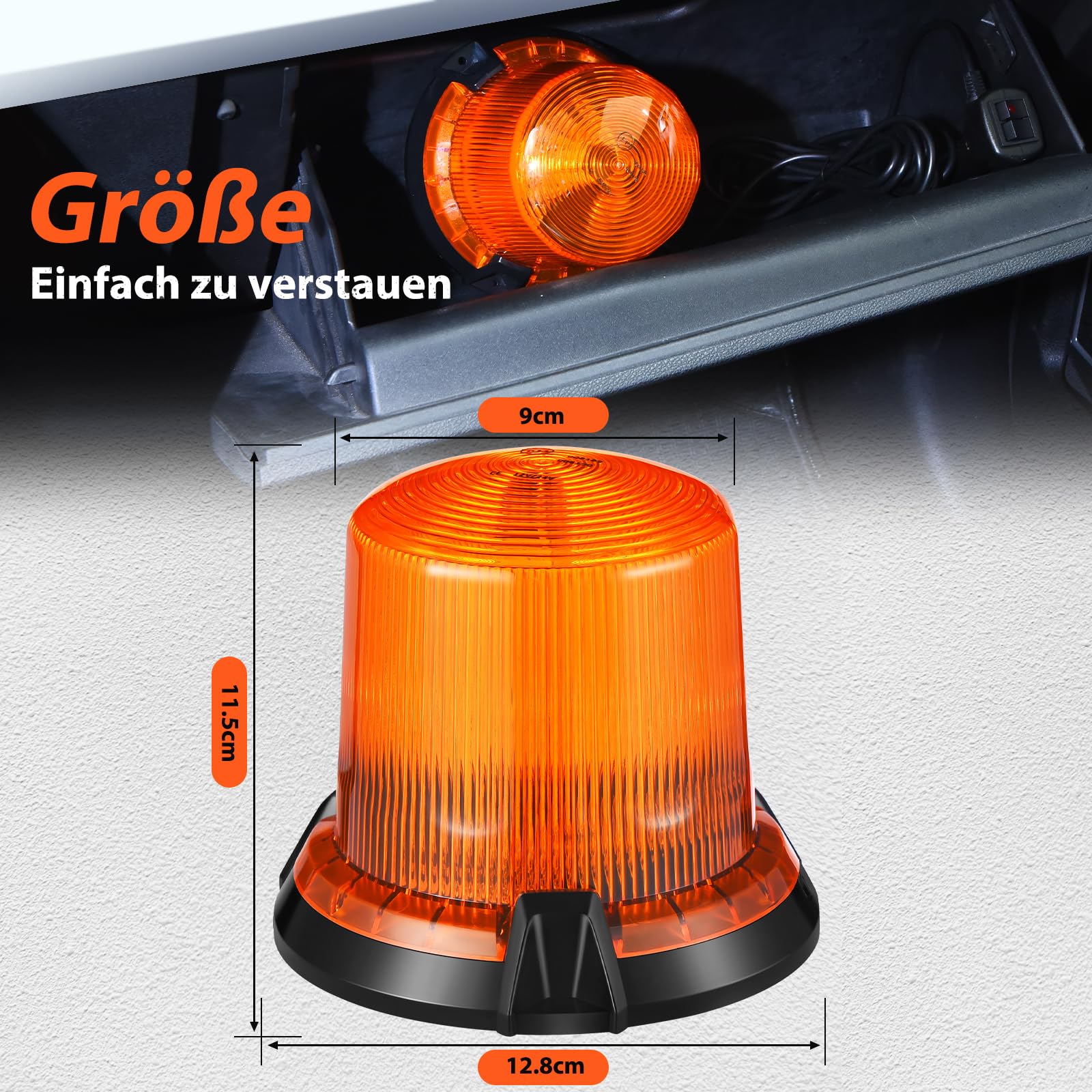 Gyrophare LED 12v/24v Girophare Orange Phare d’Avertissement Clignotant Magnétique 2 Modes de Flash avec 5m Câble Prise Allume-Cigare pour Camion Véhicule Tracteur[Classe énergétique A++]