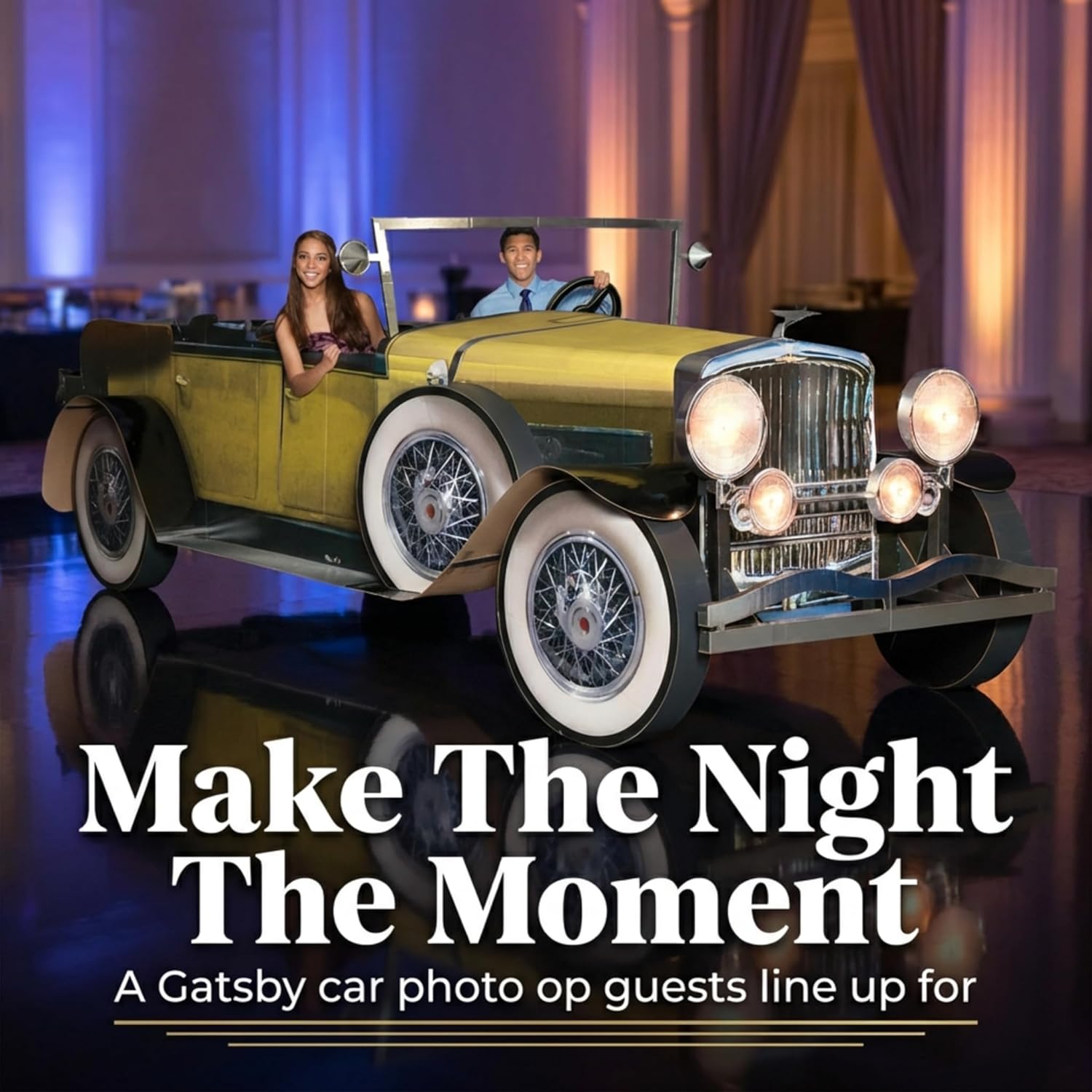 Anderson's Yellow Gatsby Car Photo Prop, Real Working Headlights and Door