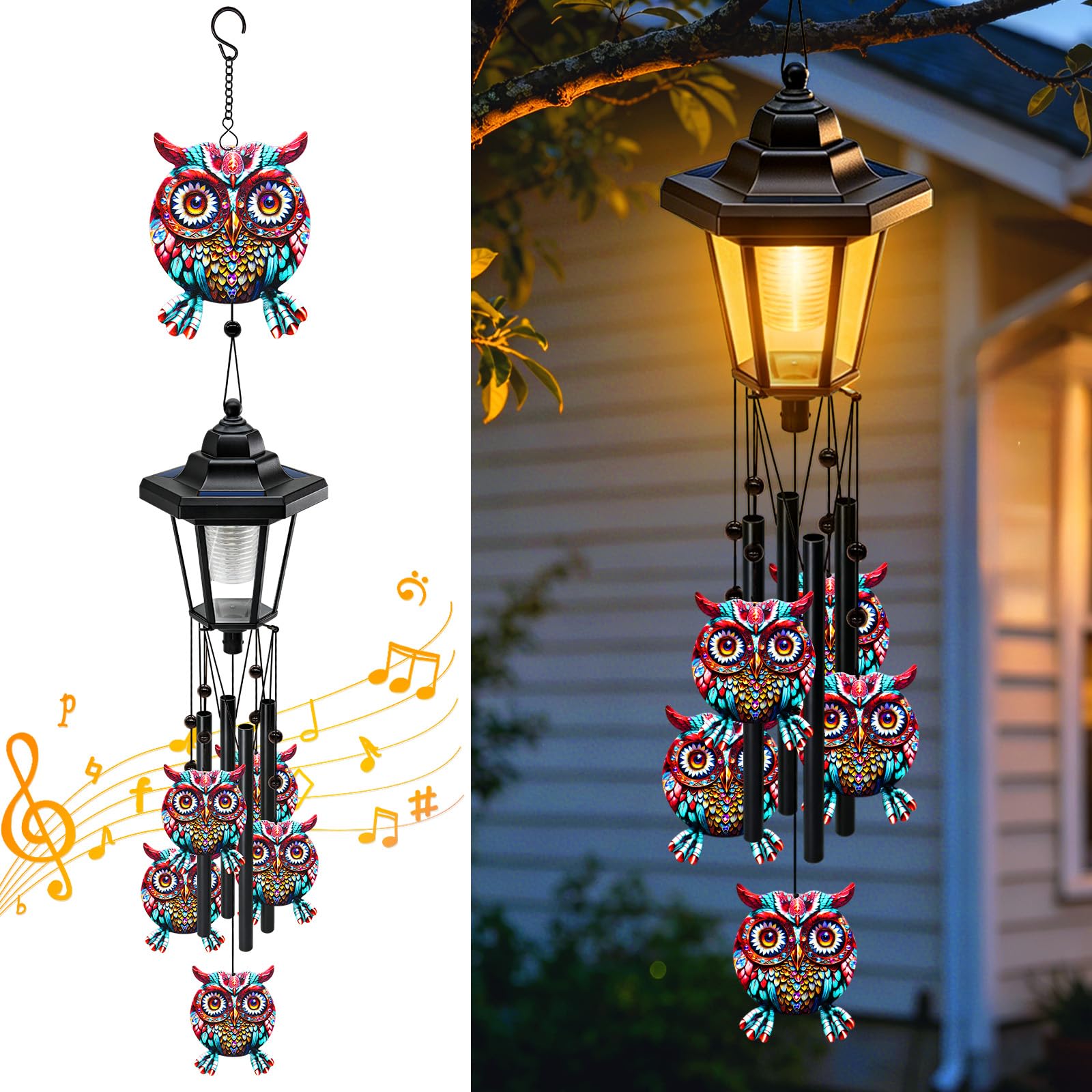 View 1 of [DAMAGED] YJFWAL Solar Owl Wind Chimes